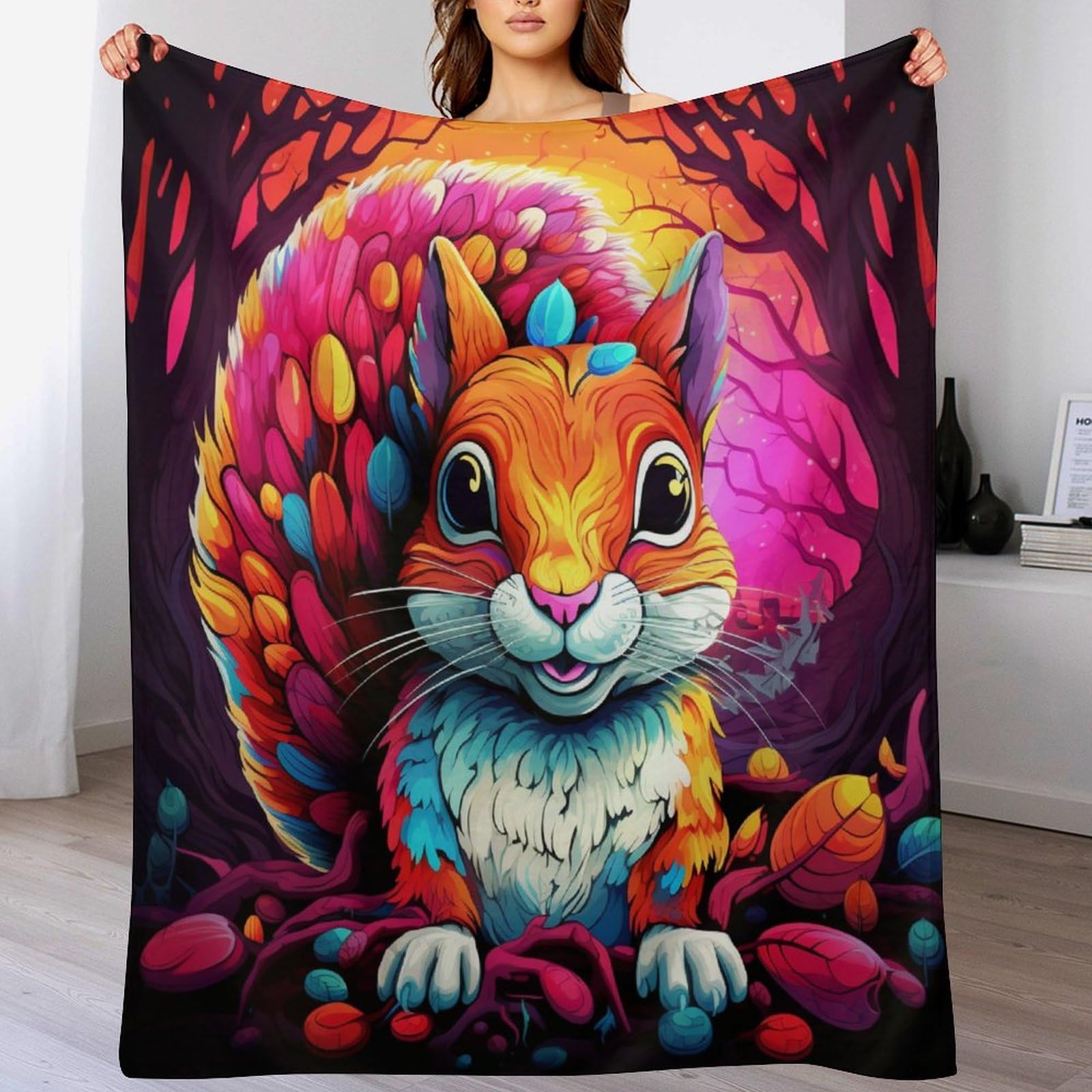 Couverture polaire écureuil en flanelle 130x150 cm pour lit et canapé