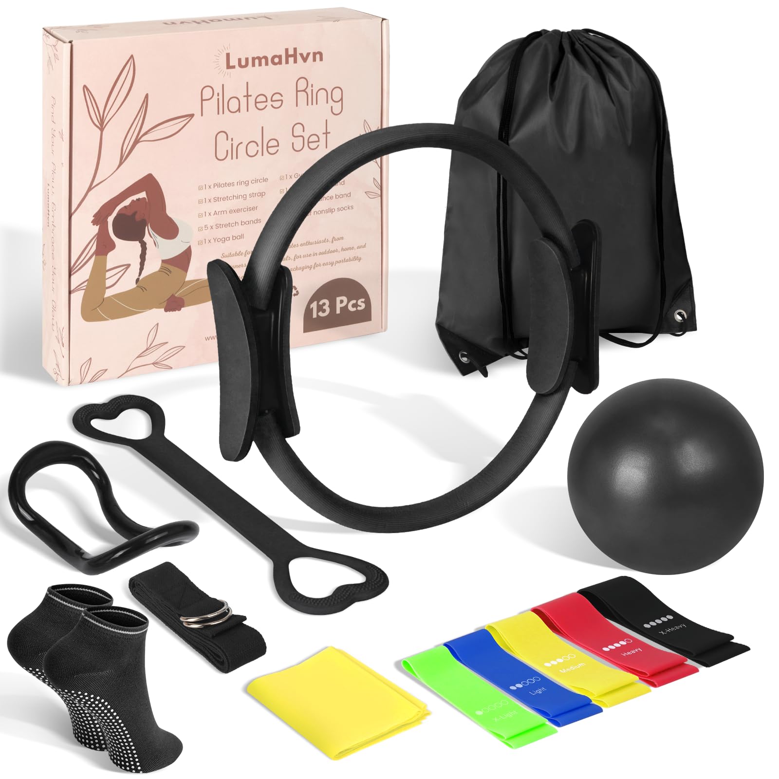 Home Pilates Essentials Kit for Women,Pilates Equipment Set with 9 Inch Yoga Ball,Figure 8 Resistance Band,Pilates Bands & Accessories,Pilates Ring and Ball Set for Beginners Home Workouts