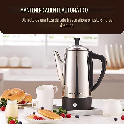 Miniatura 2 de Elite Gourmet Percoladora eléctrica de café de 12 tazas, apta para lavavajillas, filtro de acero inoxidable, tapa y tubo, mantiene el calor, base