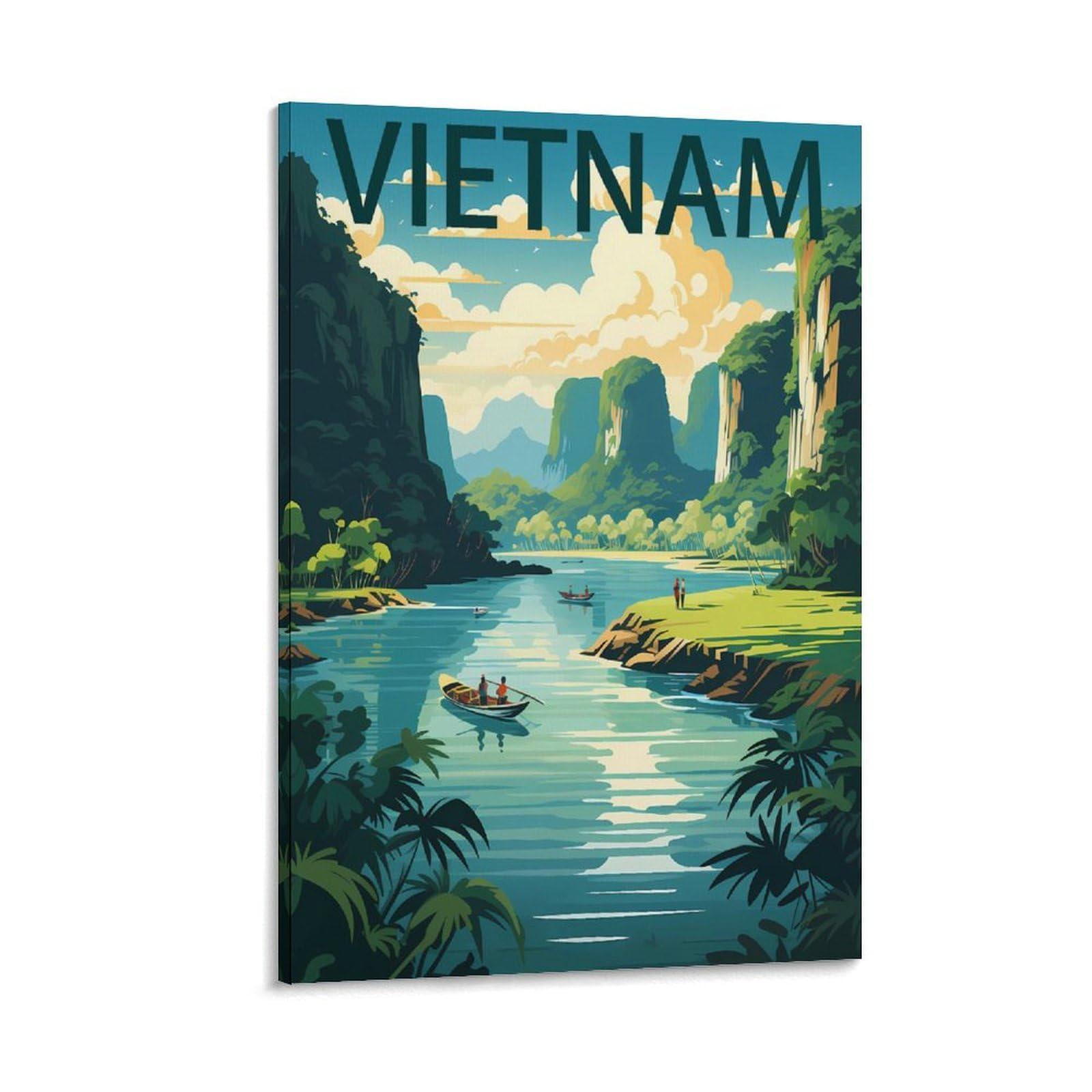 LHJOIUN Vietnam Lake Vintage Travel Poster Strait 12x18inch(30x45cm) Art Canvas Print For Living Room Bedroom Home Decoration Modern Art