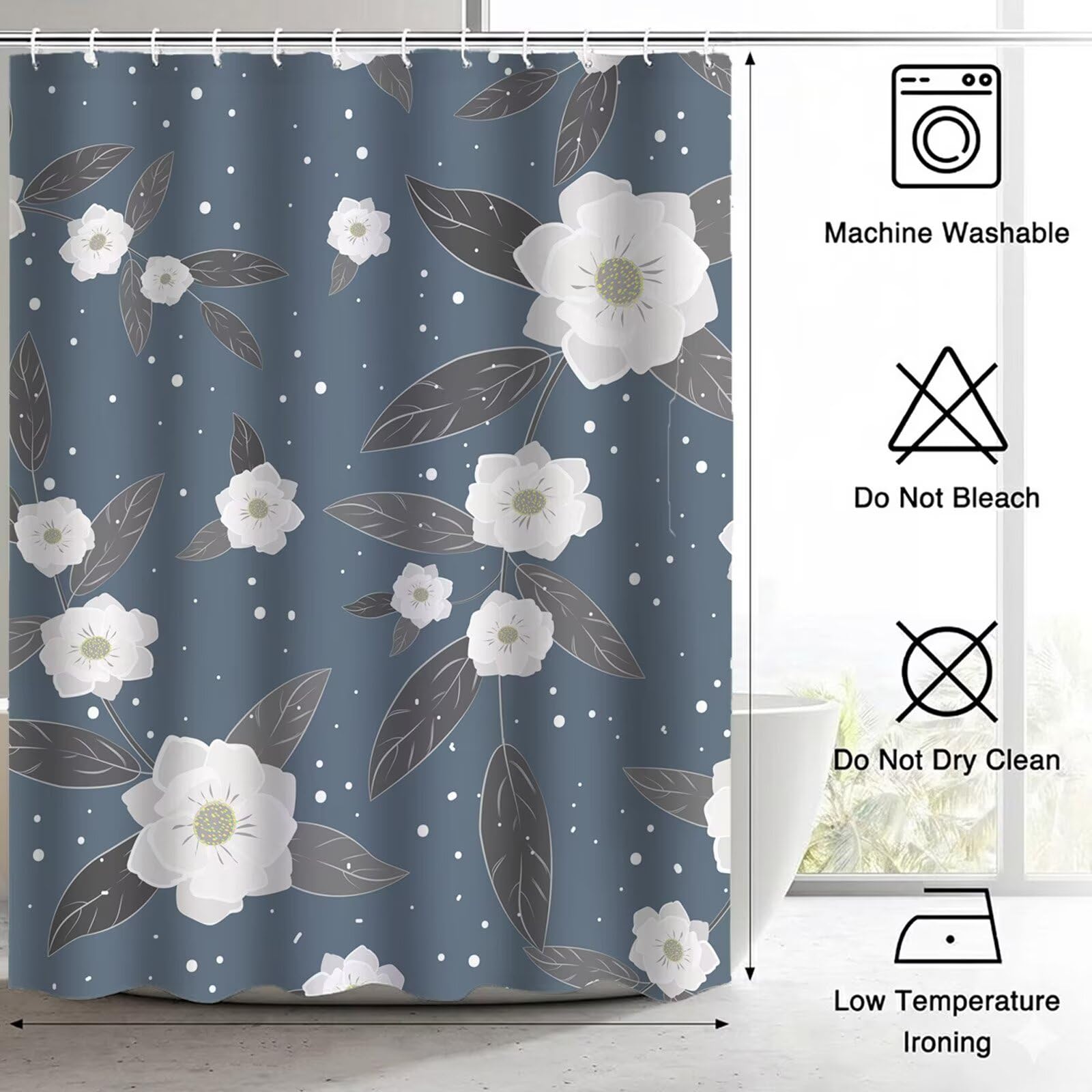 Wasserdichter Duschvorhang Anti-Schimmel 240x200 cm, Waschbar Schnelltrocknend Textil Stoff Polyester Duschvorhang Grau Shower Curtain mit Gewicht und 12 Duschvorhängeringen für Badewanne, Weiß J8-349