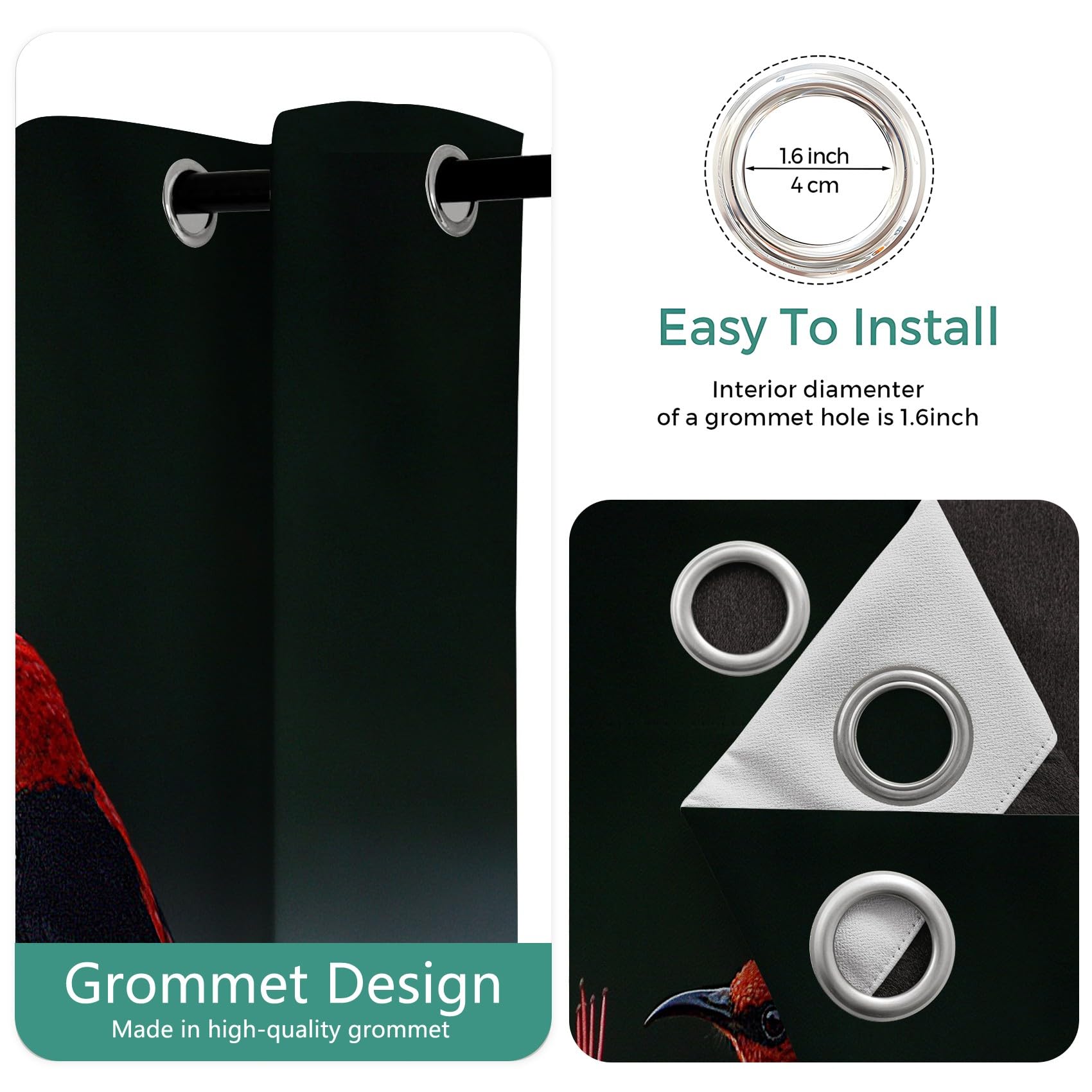 Generico Tende Uccello Tenda Oscurante da Interno fiori Tende Termiche Anti-Rumore per Interni 2 Pezzi 140x180 cm Ideali per Camera da Letto e Soggiorno H5529