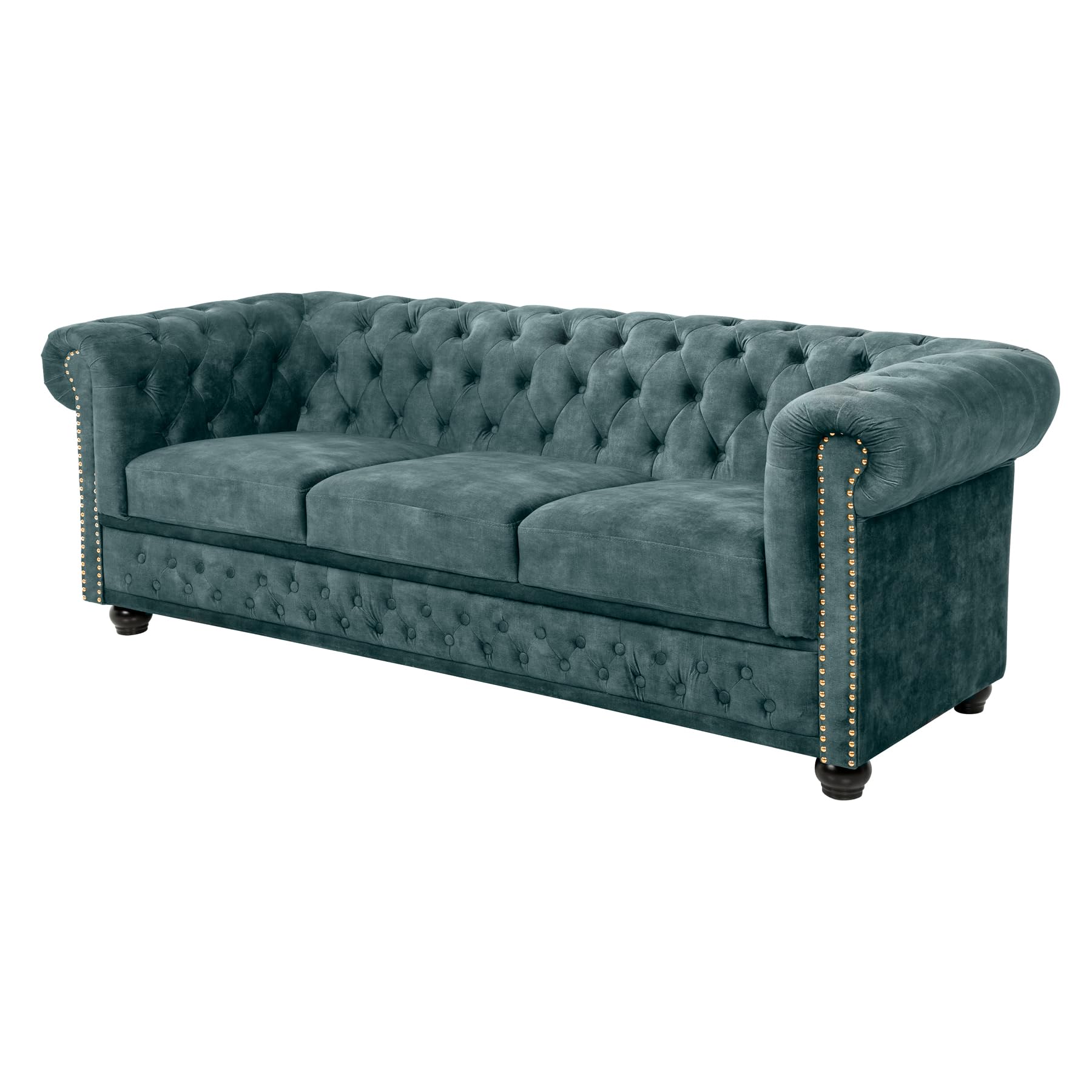 3-Sitzer Sofa CHESTERFIELD - 205cm - petrol gold - Samt - Federkern Nieten