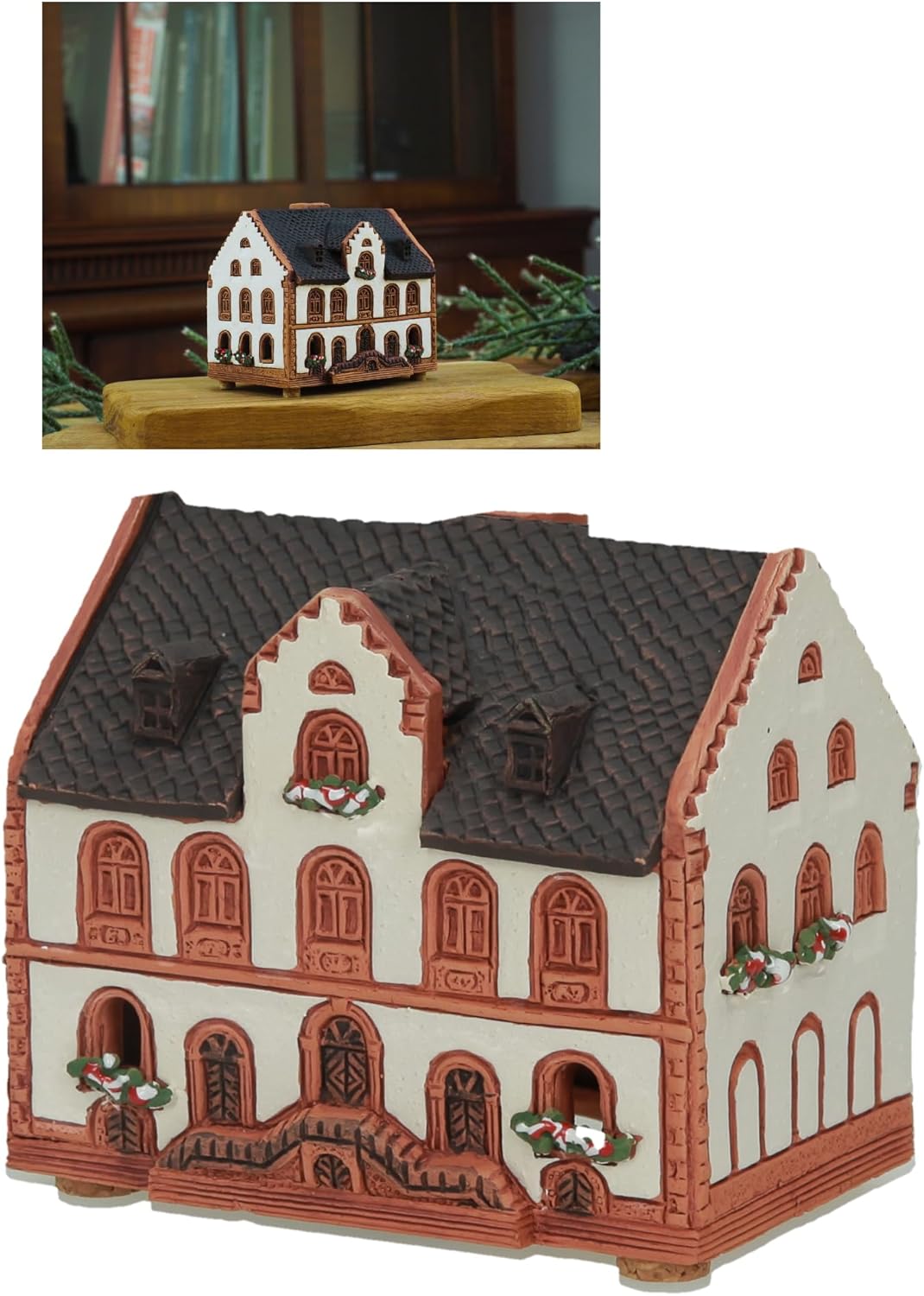 Handmade Ceramic Art Cone Incense Holder Room Decoration Handcrafted Collectible Miniature Town Hall in Wiesbaden, Germany R380