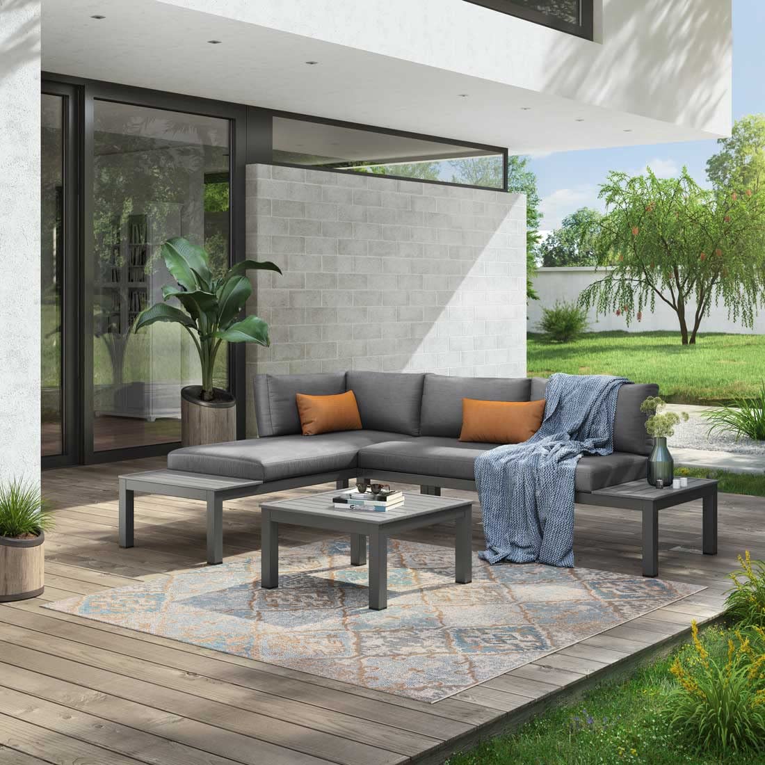 OUTLIV. Gartenlounge Morsum Gartenmöbel-Set, 164x238x69cm, mit Kissen, Grau | Aluminium und Polyester; mit Kissen; 164x238x69cm; Grau; komfortabel, pflegeleicht; für Garten und Terrasse