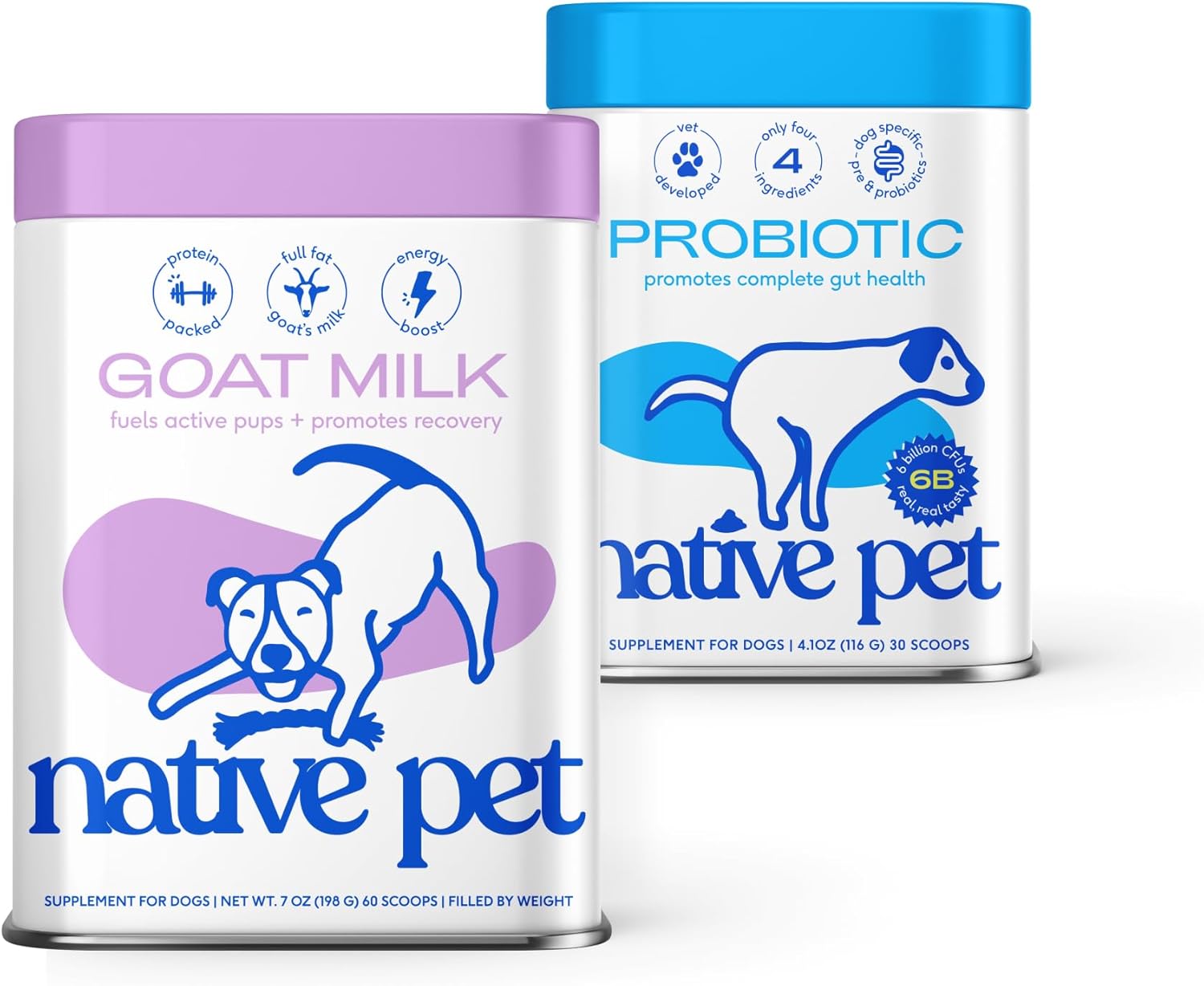 Native Pet Goat Milk Powder for Dogs (60 Scoops) & Probiotics for Dogs (30 Scoops) - Probiotics Powder for Digestive Health, Gut Support, & Immune Boost - Organic Goat Milk Powder