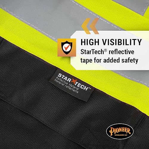 Miniatura 3 de Pioneer Chaleco de seguridad para hombre  Hi Vis reflectante neón sólido, 8 bolsillos, cremallera, ajustable para construcción, tráfico, trabajo de