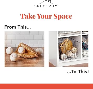 Spectrum Wire Scoop Basket Storage Bin Industrial Gray Medium Metal Wire Basket Organizer for Kitchen Pantry Wire Storage Bins, Heavy Duty Rectangle Wire Storage for Kitchen Organization