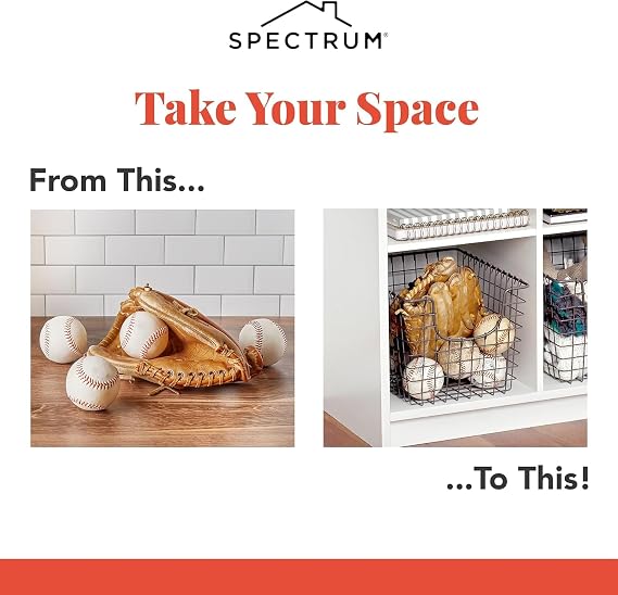 Spectrum Wire Scoop Basket Storage Bin Industrial Gray Medium Metal Wire Basket Organizer for Kitchen Pantry Wire Storage Bins, Heavy Duty Rectangle Wire Storage for Kitchen Organization