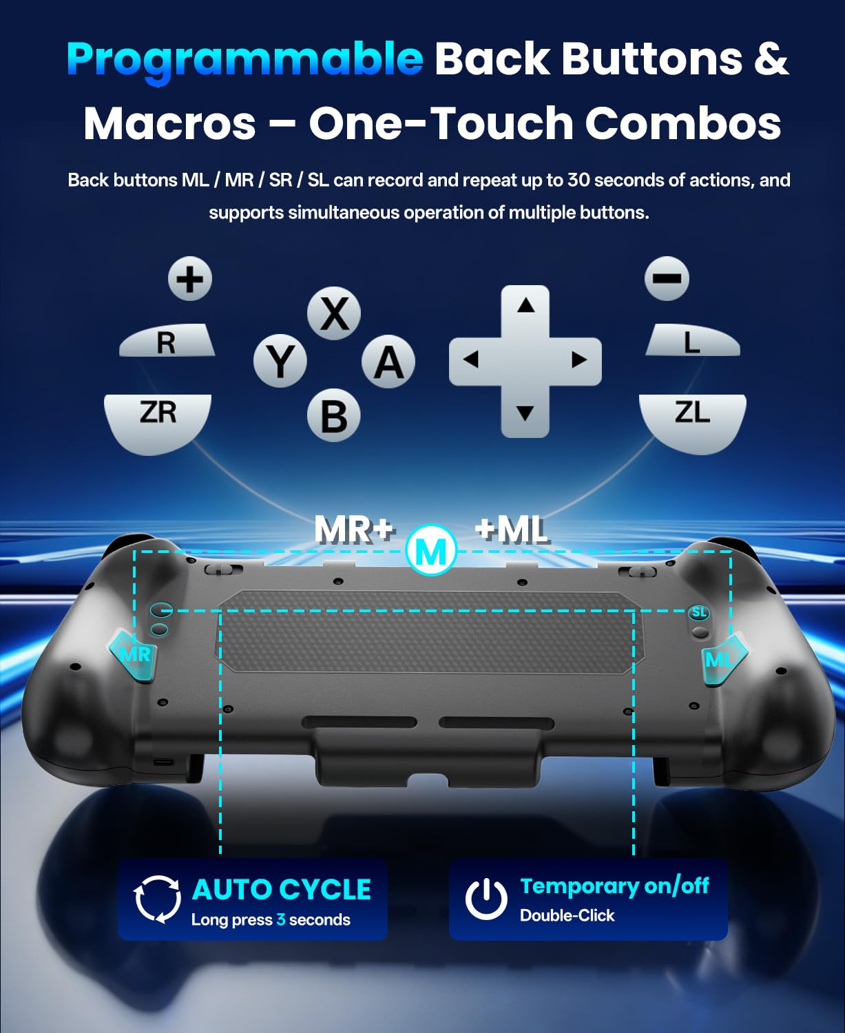 Jeifhxu Manette Switch, Switch Manette Sans Fil pour Switch 1, Portable Poignée Manette de Switch avec RVB, Joysticks Effet Hall, Programmable, Gyroscope à 6 Axes, Turbo, Vibration Remote