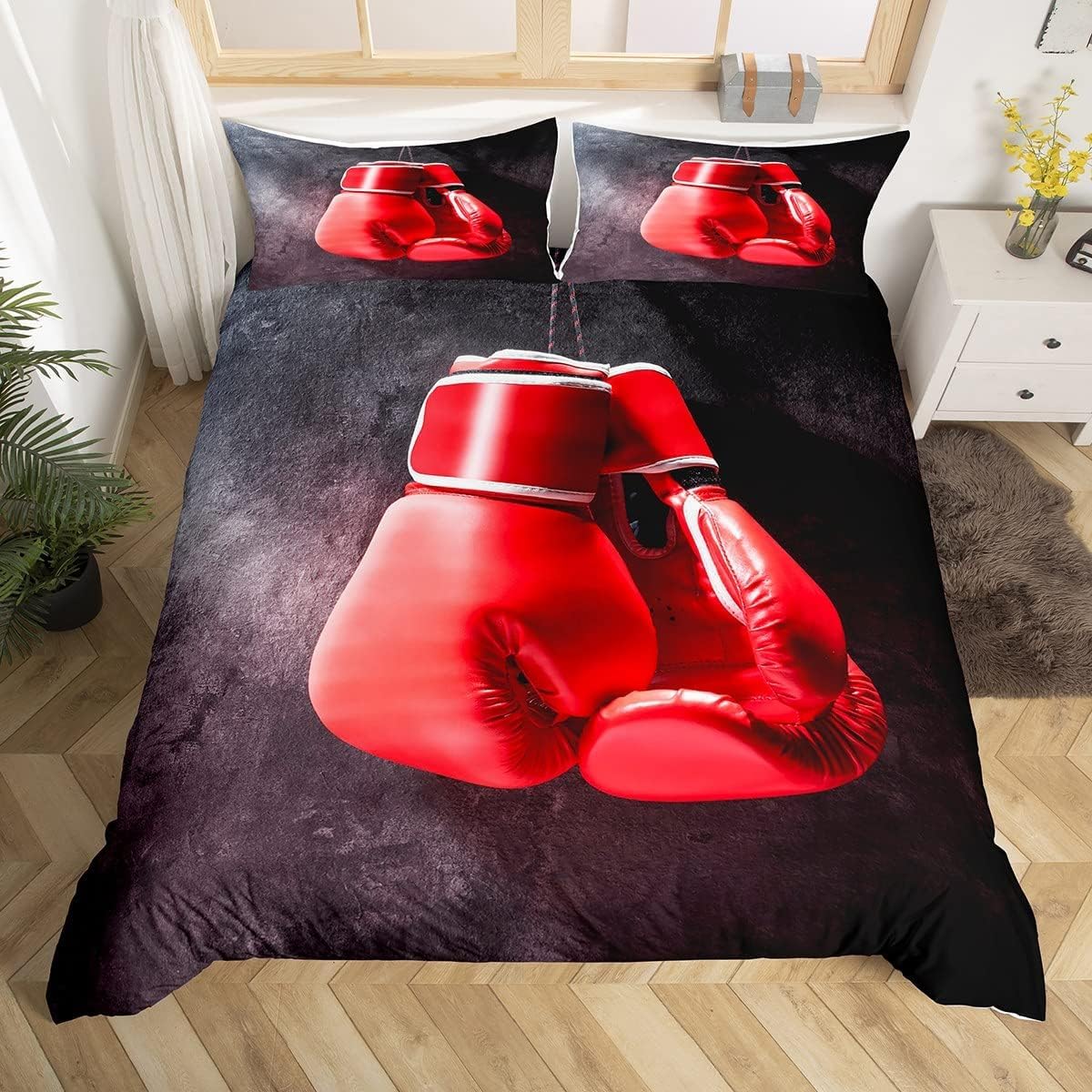 Funda Nordica de 3 Piezas para Cama 180 Guantes de Boxeo Rojos Funda Edredon 240x260 cm Boxeo Ropa de Cama de Microfibra Transpirable con Cremallera y 2 Fundas de Almohada 50x75 cm B-7350