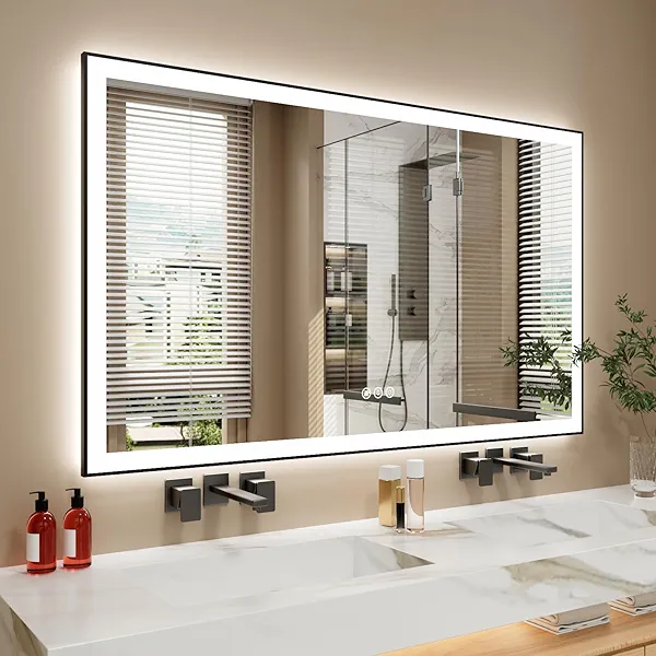 ISTRIPMF 60x36 Inch LED Bathroom Mirror with Black Frame, Backlit and Front Lighted Bathroom Mirrors for Wall, Anti-Fog, Dimmable, Memory, Shatterproof, LED Vanity Mirror for Bathroom