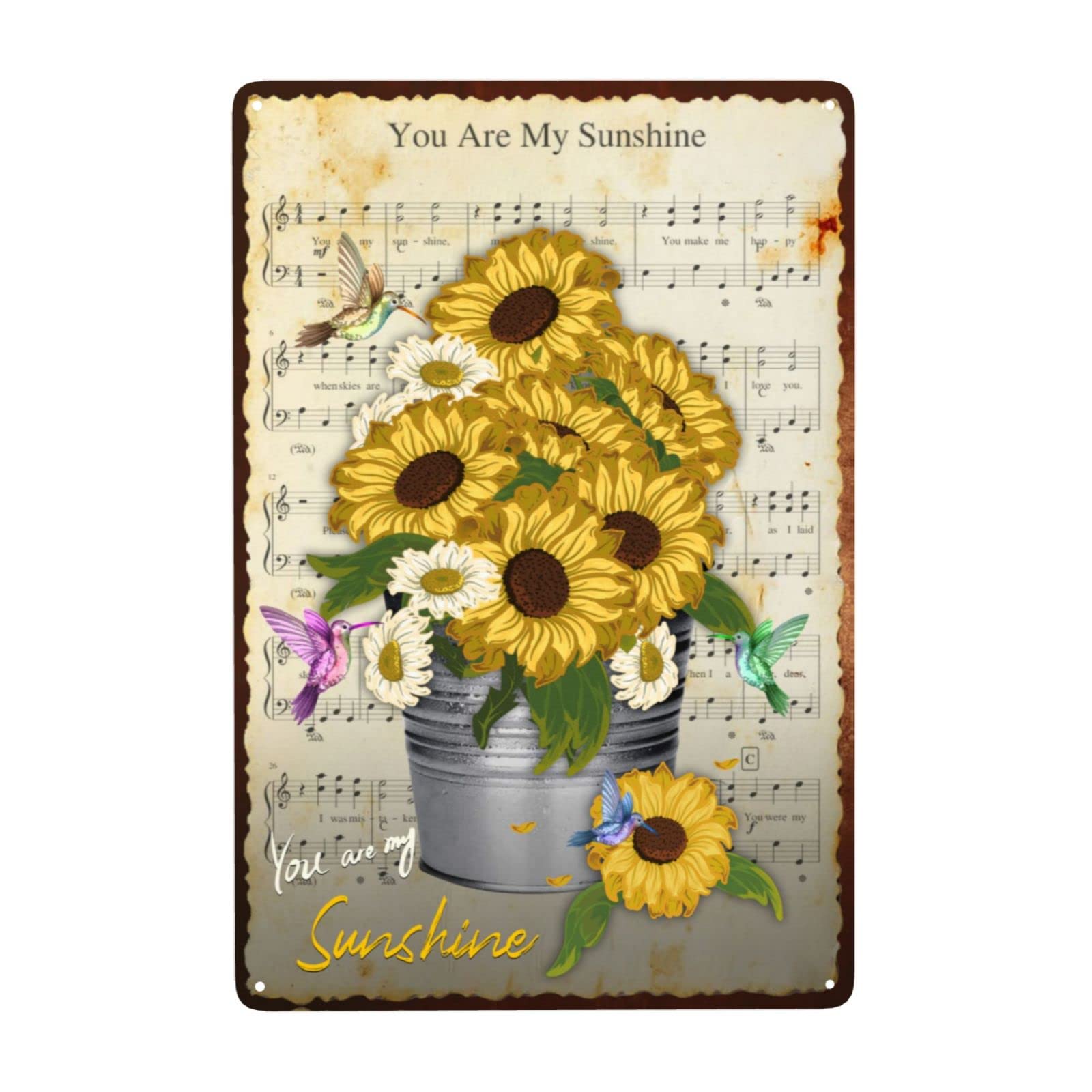 You are My Sunshine Sunflower Tin Sign, Retro Metal Tin Sign for Street Garage Farm Bar Wall Decor Metal Art Wall Poster 12x16inch