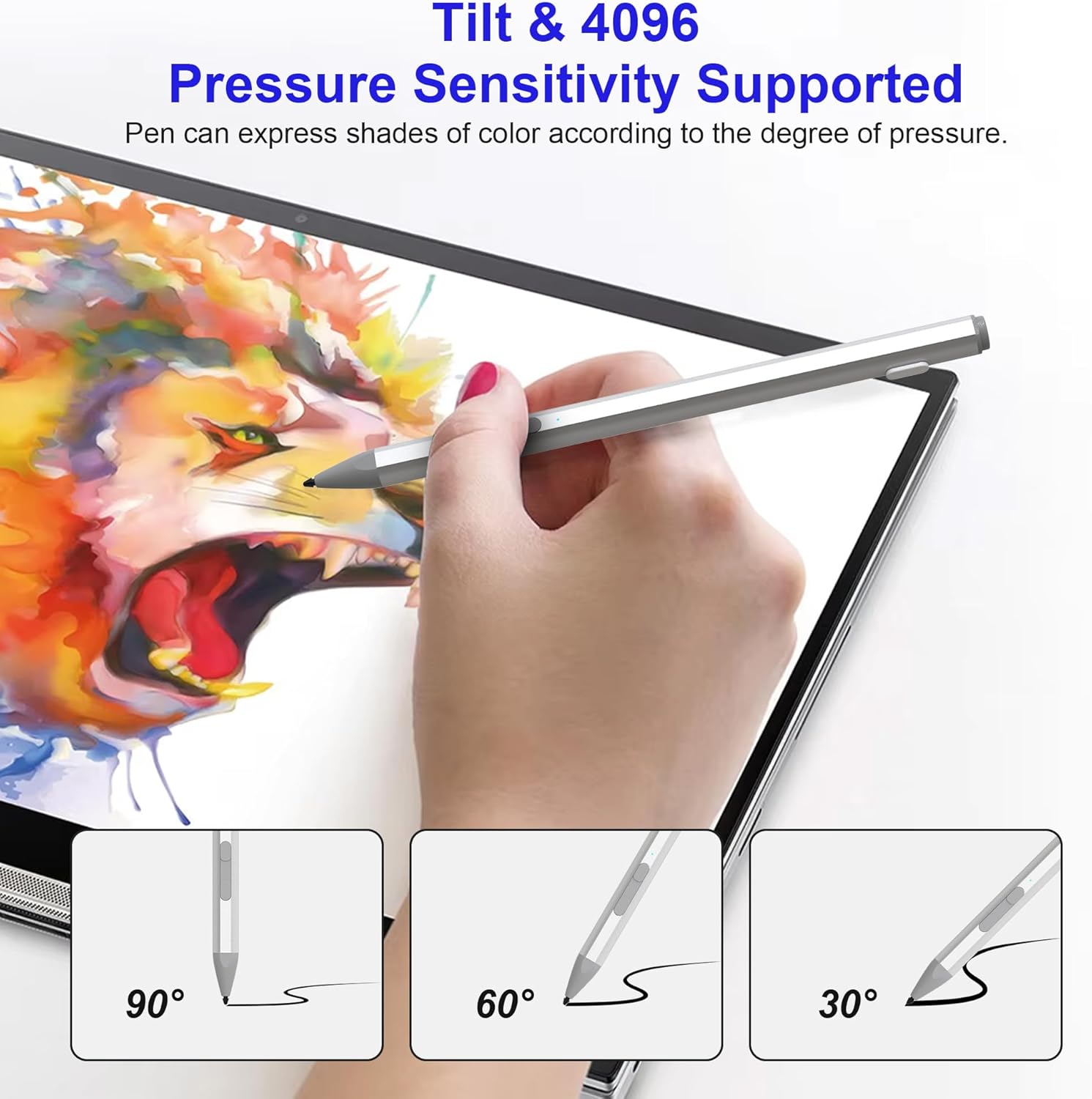 Surface Pen Stylus for Surface Pro 12/11AI+PC/11/10/X/9/8/7/7+/6/5/4/3, Surface Go 4/3/2/1, Surface Laptop/Studio/Book 4/3/2/1 Stylus Pen with Palm Rejection, 4096 Pressure, Magnetic,4Nibs,Rehargeable