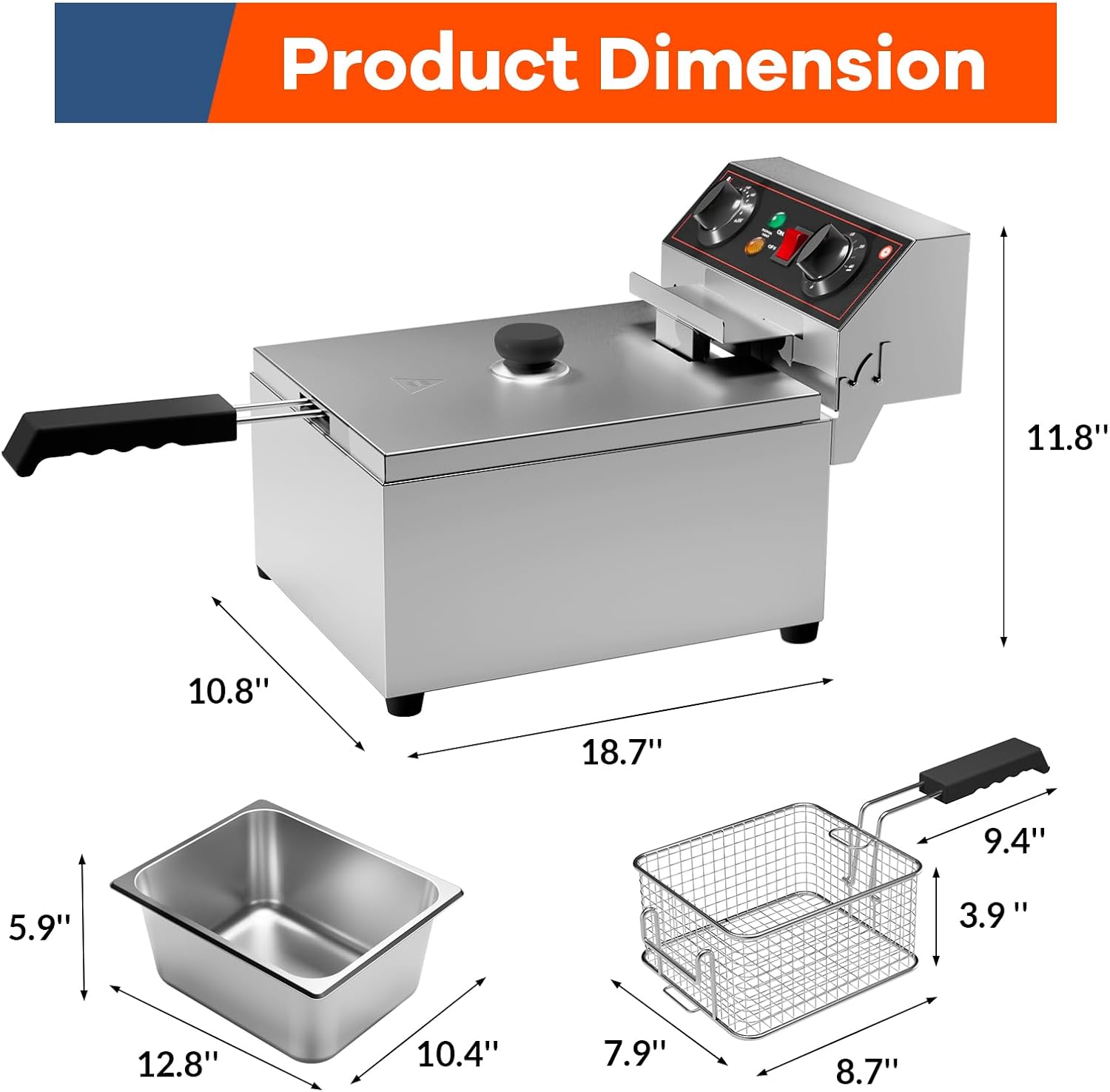 Deep fryer product dimensions diagram