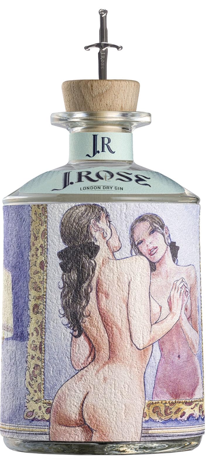 J.Rose, Ginebra premium Italiana estilo London Dry, Gin de 9 botánicos. Botella con diseño de Milo Manara de 70 cl, 43% Vol de Alcohol. (JR01)