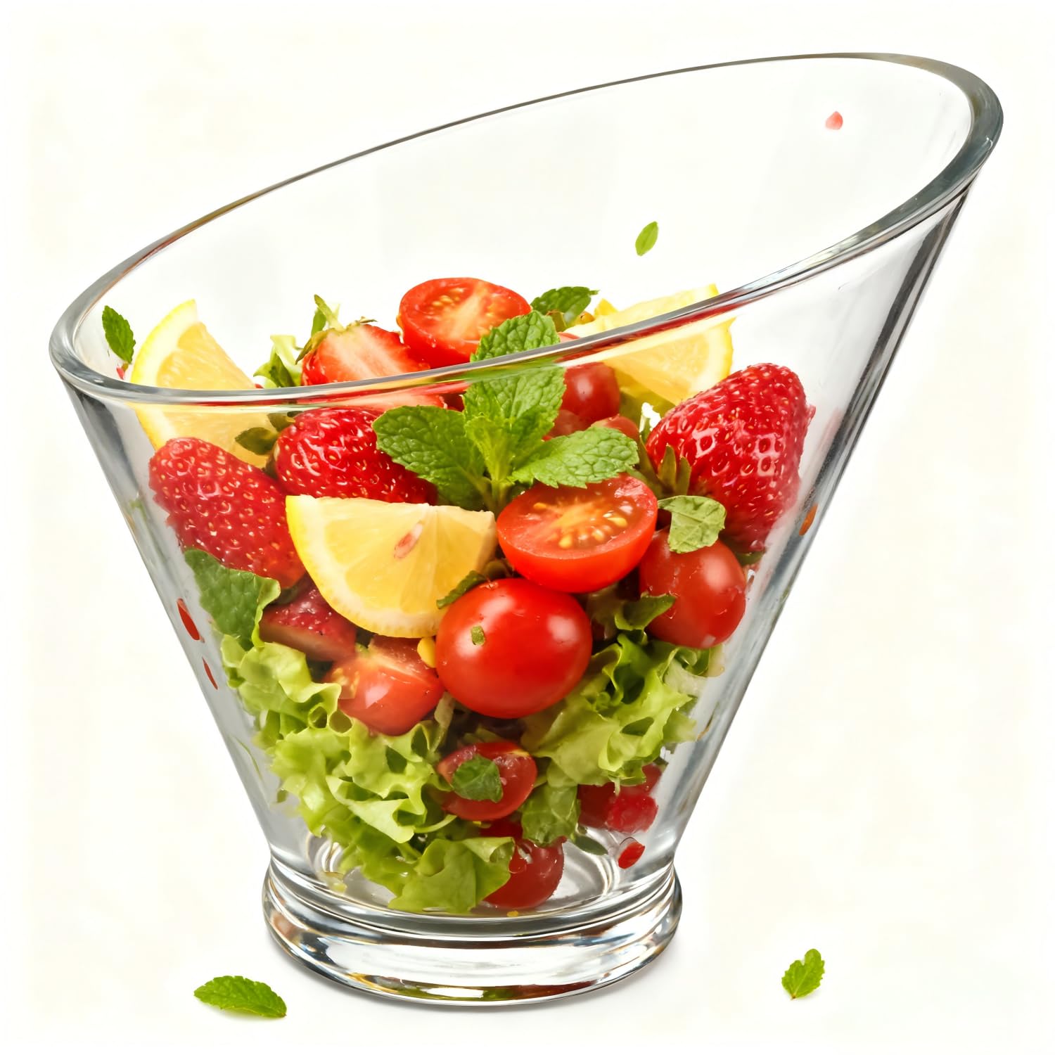 Tissting Acrylic Salad Bowl, Clear Serving Bowls Slanted Salad Mixing Bowls Kitchen Reusable Snacks Bowl for Fruits, Salad, Vegies, Candy, Popcorn, Chips, Dips, Condiments, Sauces (460ML)
