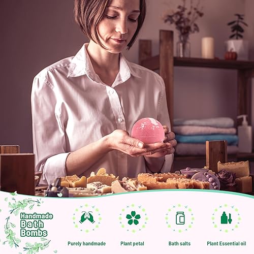Miniatura 4 de Leafgift Set de regalo de bombas de baño, 12 piezas hechas a mano con sal marina natural, cacao y manteca de karité, perfecto para baño de burbujas,