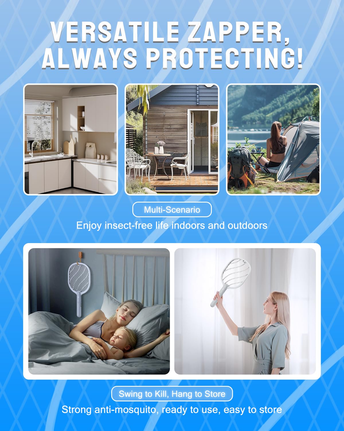 Electric Fly Swatter Racket & Bug Zapper Indoor, 3800V Handheld Bug Zapper Racket with Type-C Rechargeable, Durable Mosquito Trap Fly Zapper with Removable Washable for Home Patio Backyard
