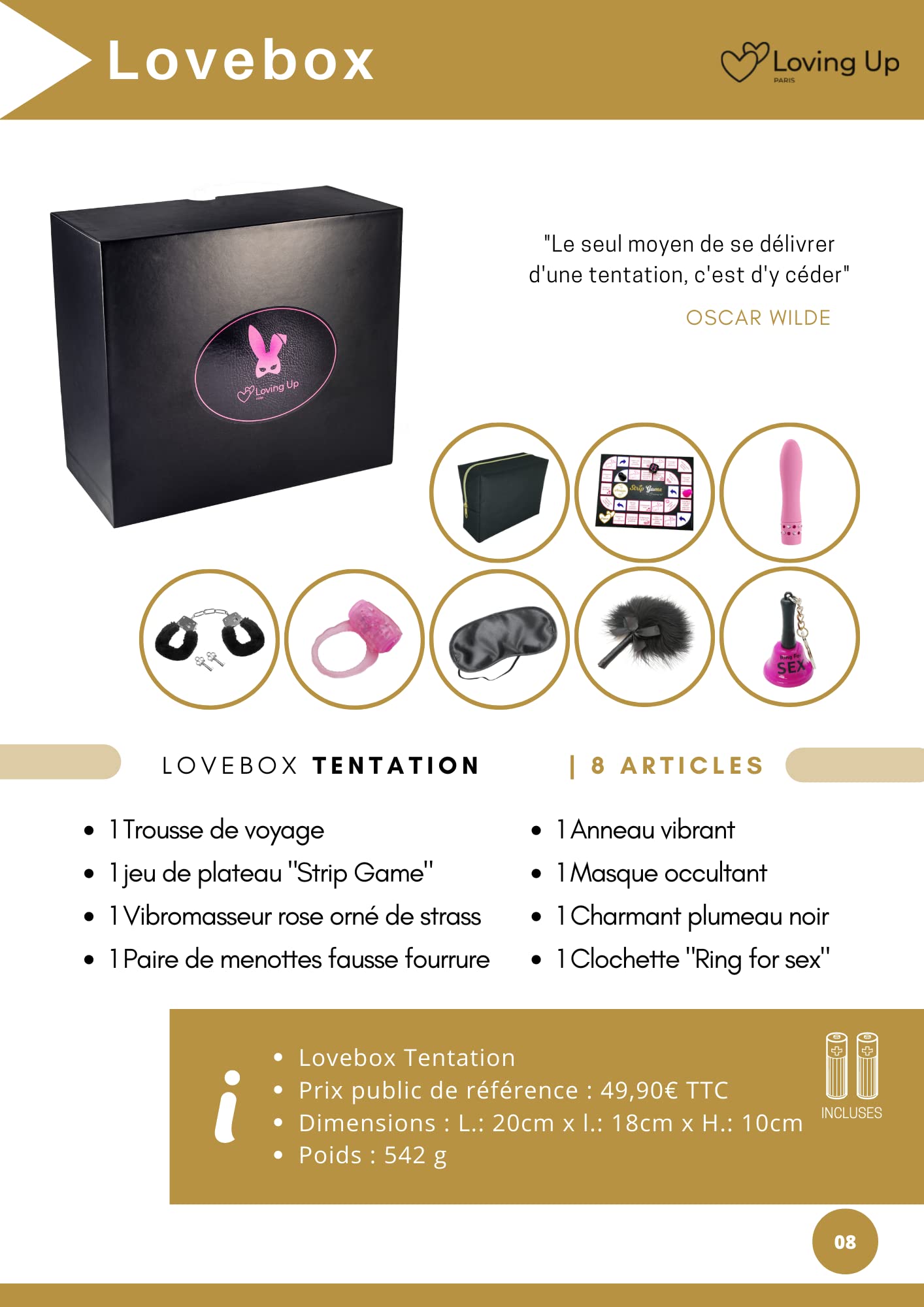 Love Box TENTATION – Coffret Sensuel pour Couple avec Sex Toys, Jouets pour Adultes & Accessoires Sensuels – 7 Items Érotiques – Cadeau Coquin & Jeux pour Amoureux – Kit Sexy Saint Valentin