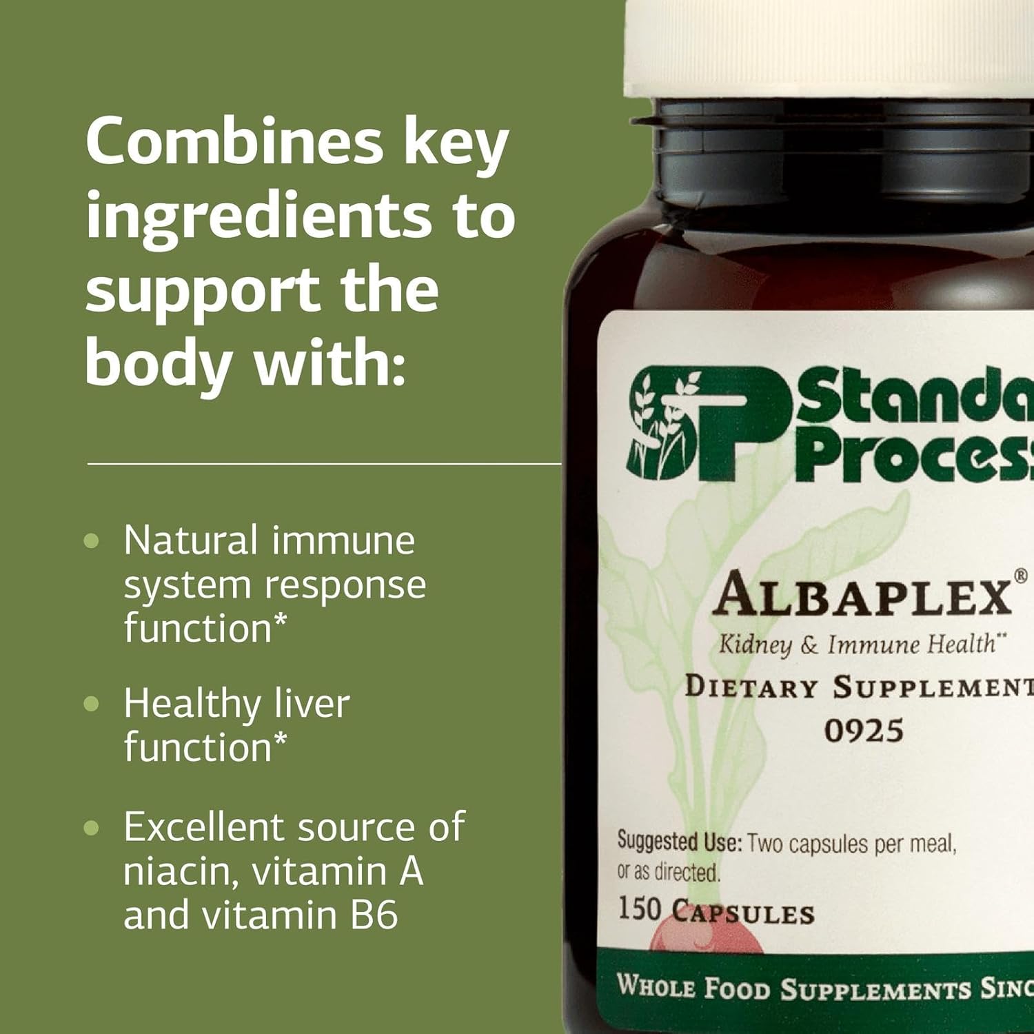 Standard Process Albaplex Liver & Immune Health Dietary Supplement - Non-Dairy - Kidney & Liver Health Support - Contains Vitamins A,B6, & C - 150 Capsules - Image 4