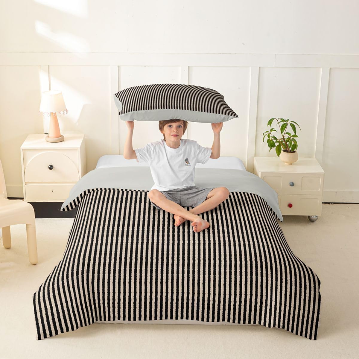 Feelyou Black Beige Duvet Cover Toddler Size