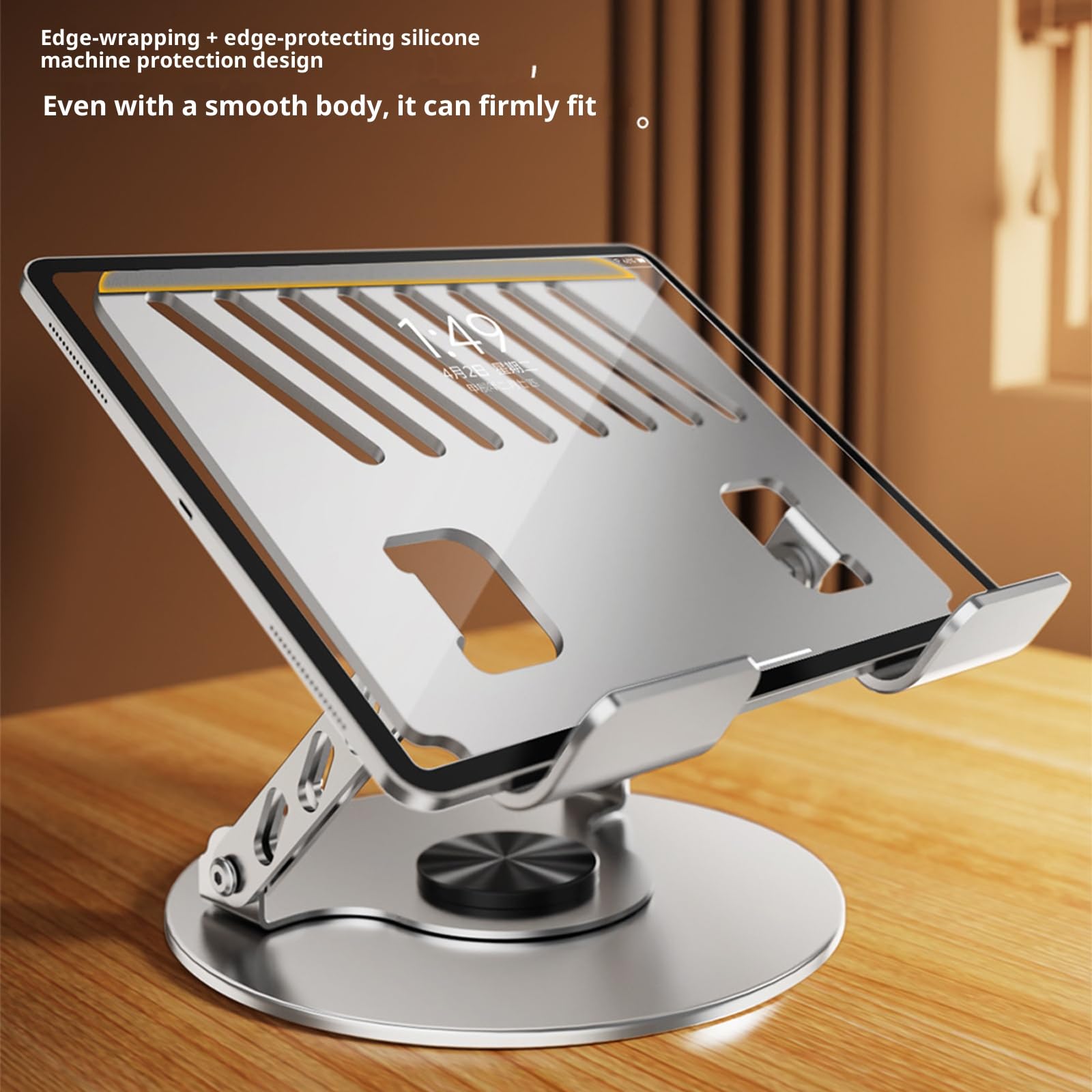 Supporto per laptop salvaspazio con rotazione a 360° Struttura pieghevole in acciaio carbonio Piattaforma raffreddamento desktop regolabile a due assi Supporto per laptop desktop portatile