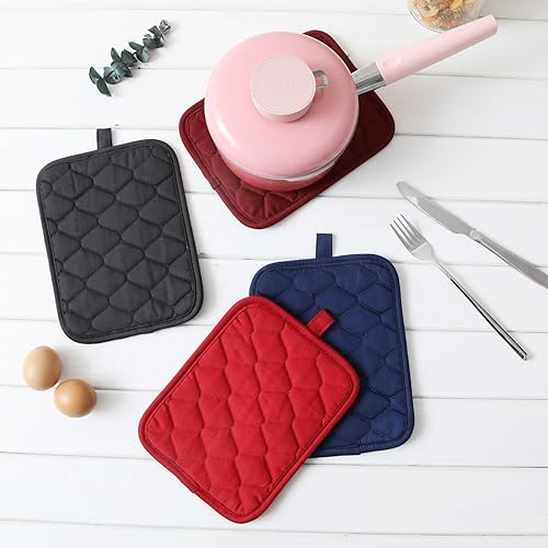 Miniatura 4 de Glynniss Soporte antideslizante para ollas de cocina, juego de almohadillas calientes de algodón para horno con neopreno resistente al calor 450F,