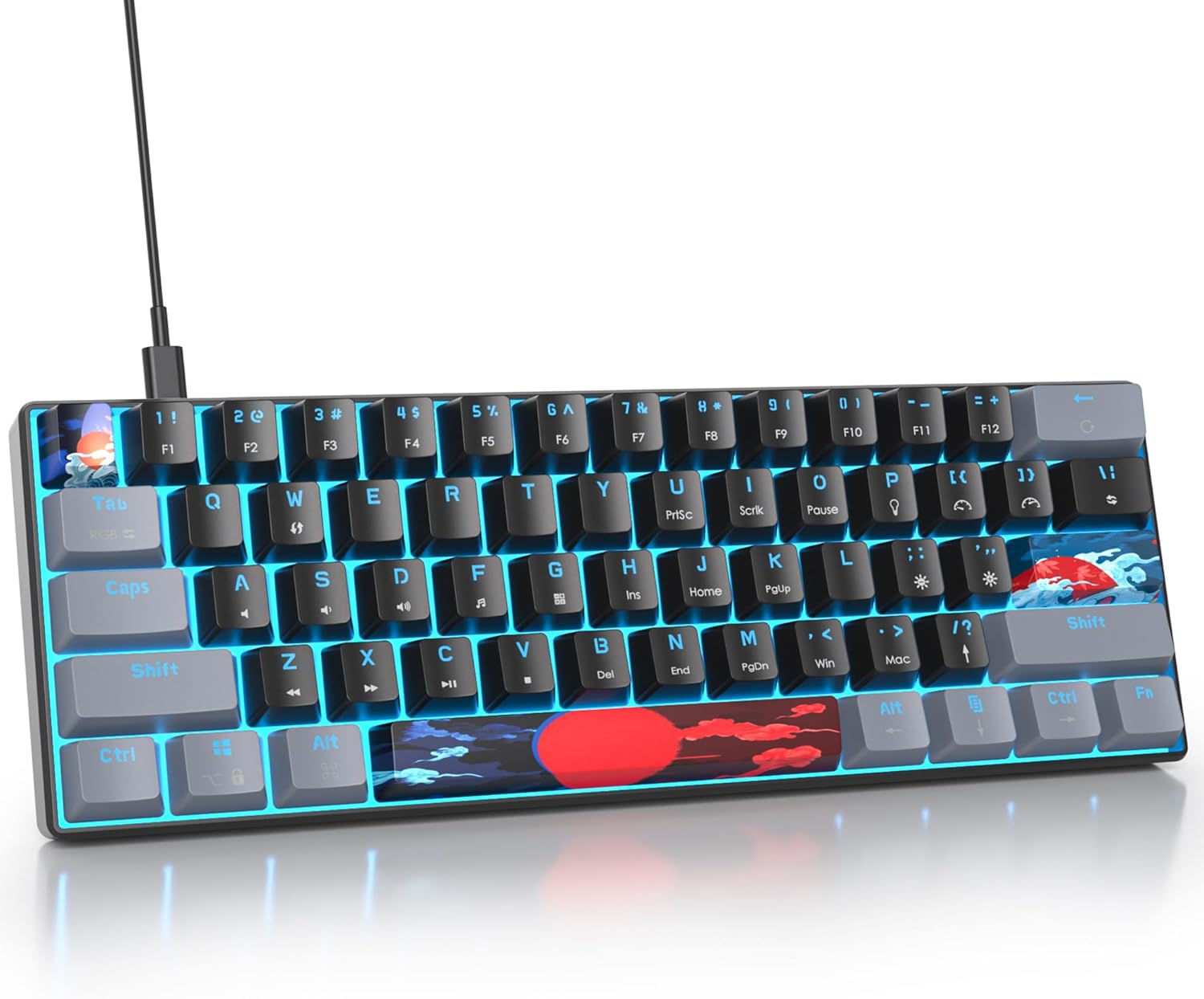 Owpkeenthy Wired 60% Percent Mechanical Gaming Keyboard with Blue Switch Ultra Compact RGB Gaming Keyboard Backlit Keys N-Key Rollover for PC Gamer (Dark/Blue Switch)