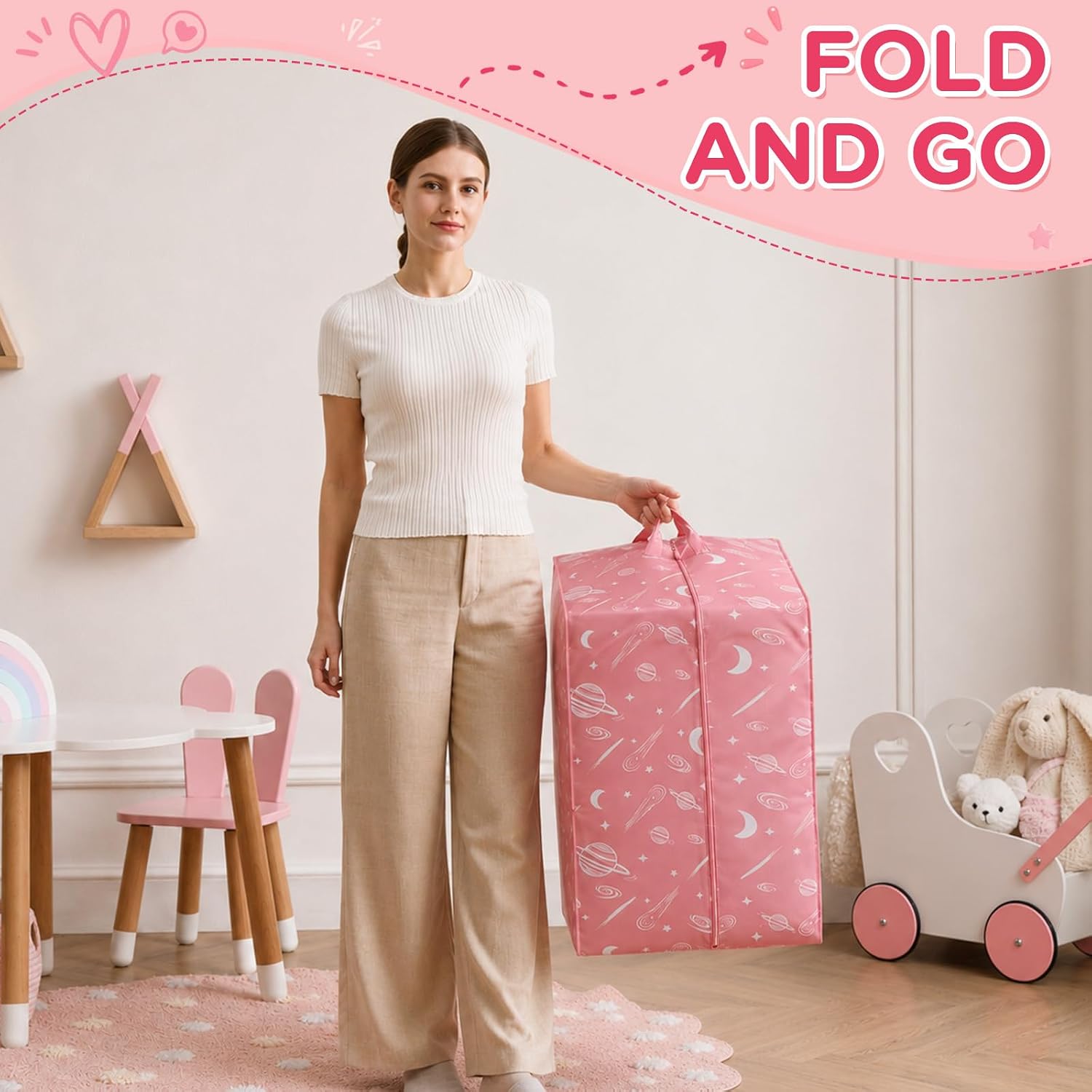 Toddler Travel Bed, Foldable Portable Toddler Floor Mat for 3-6, Peach Pink