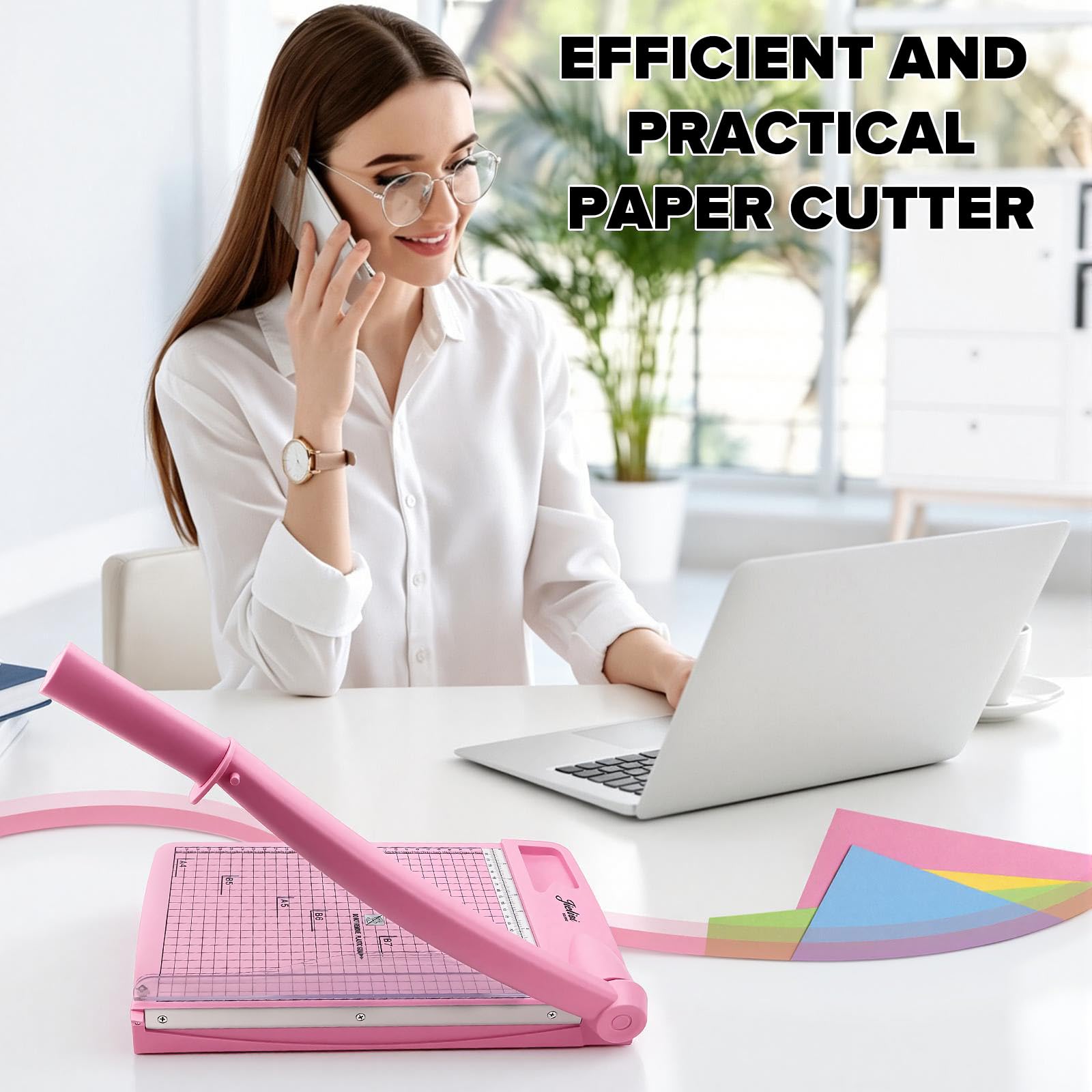 Papierschneider A4 (mit 5 Ordnern,12 Blatt,Schneidleistung A4/B5/A5/B6/B7) Hebelschneider Papierschneidemaschine Paper Cutter Geeignete Materialien Sind Dünne Bleche Leder Fotos (Rosa, A4)