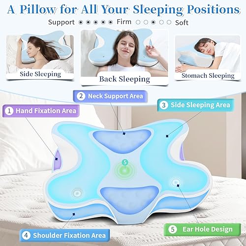 Miniatura 2 de Almohada cervical de espuma viscoelástica para aliviar el dolor de cuello, almohada ergonómica de contorno para dormir de lado, espalda y estómago,