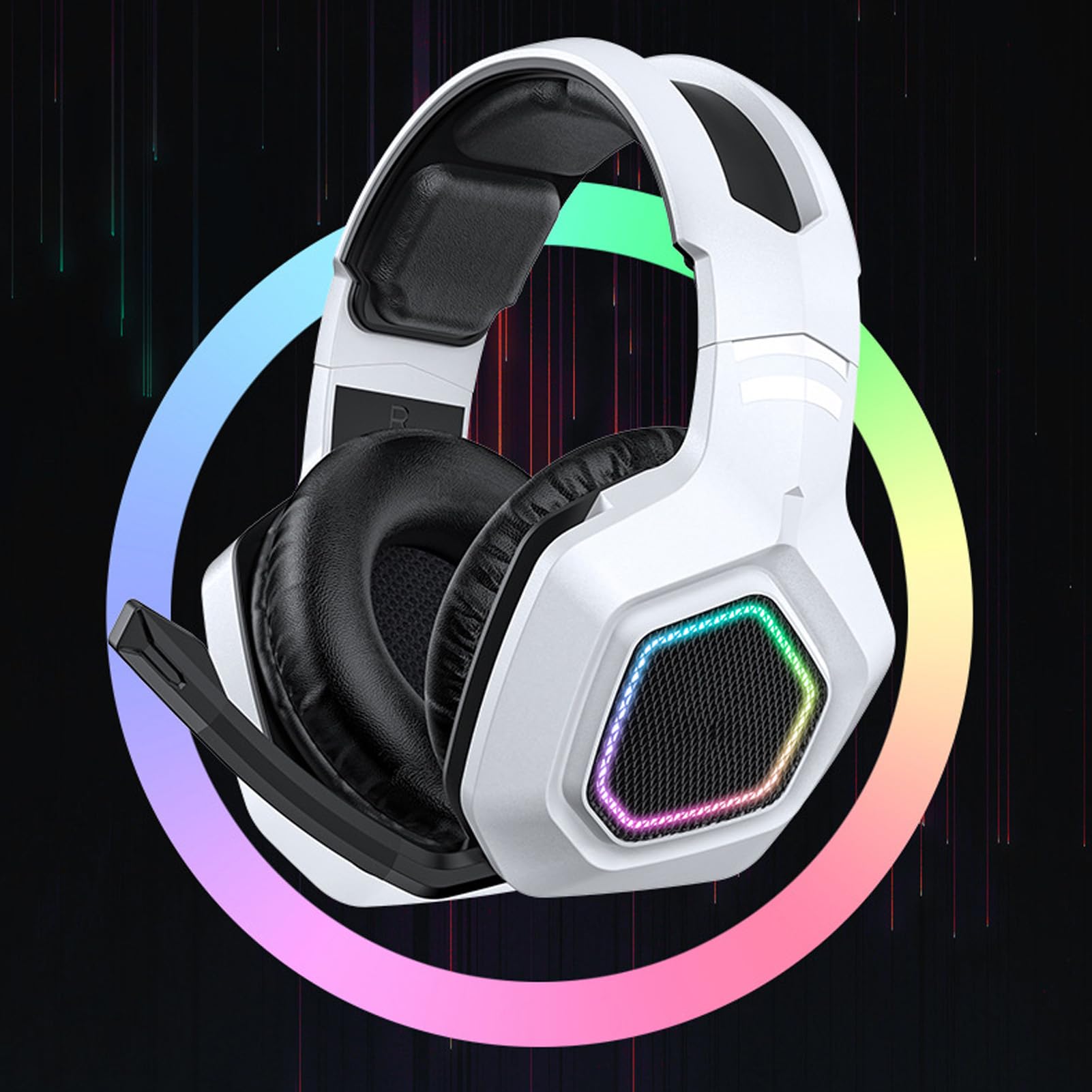 Drfeify Cuffie Wireless Gaming, 2.4Ghz per PC con Microfono e USB bianche, for Gamer, Streaming, Casual Users