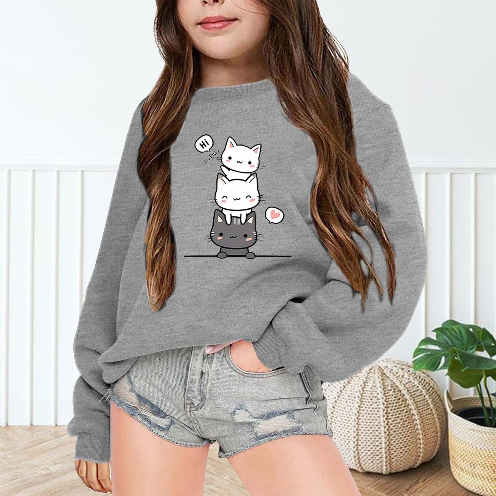 E Girl Ropa Adolescente Negra Otoño e Invierno Sudadera para Niñas con Letras Estampado y Cuello Redondo y Manga Larga Camiseta Niña