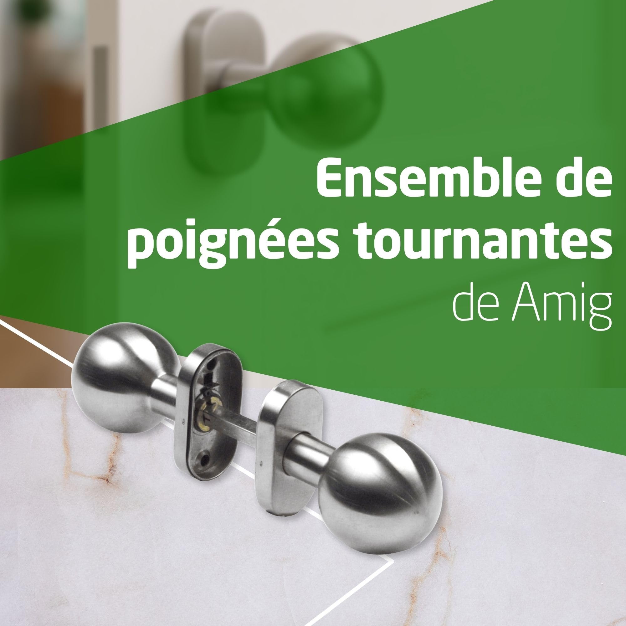 Amig - Jeu de boutons pivotants pour porte Mod. 11ALGR | ø62 x 77 mm | Avec garniture de rosette | Poignée ergonomique | Vis anti-vol | Sans ressort | Acier inoxydable 18/8 mat