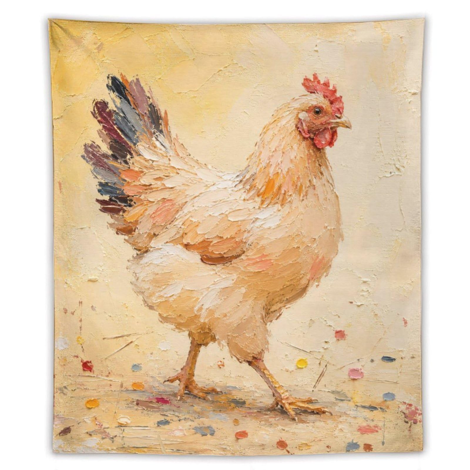 H3B8U2Y5 White Chicken Warm Pastel Wall Tapestry, Realistic Illustration