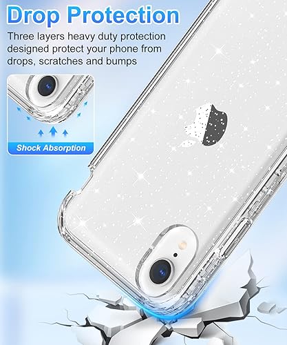 Miniatura 5 de Hython Funda para iPhone XR con purpurina bonita funda transparente con brillantina protección de grado militar híbrida resistente de policarbonato