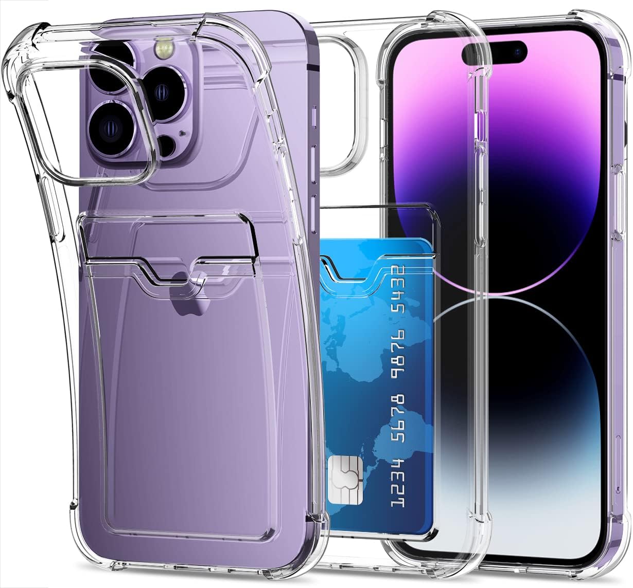 iPhone 14 Pro Case Clear, Aeska Back Card Holder Slot Cover Ultra Slim Thin Flexible Clear TPU Gel Rubber Soft Skin Silicone Protective Clear Case with Card Slot for iPhone 14 Pro 6.1'' (Clear)