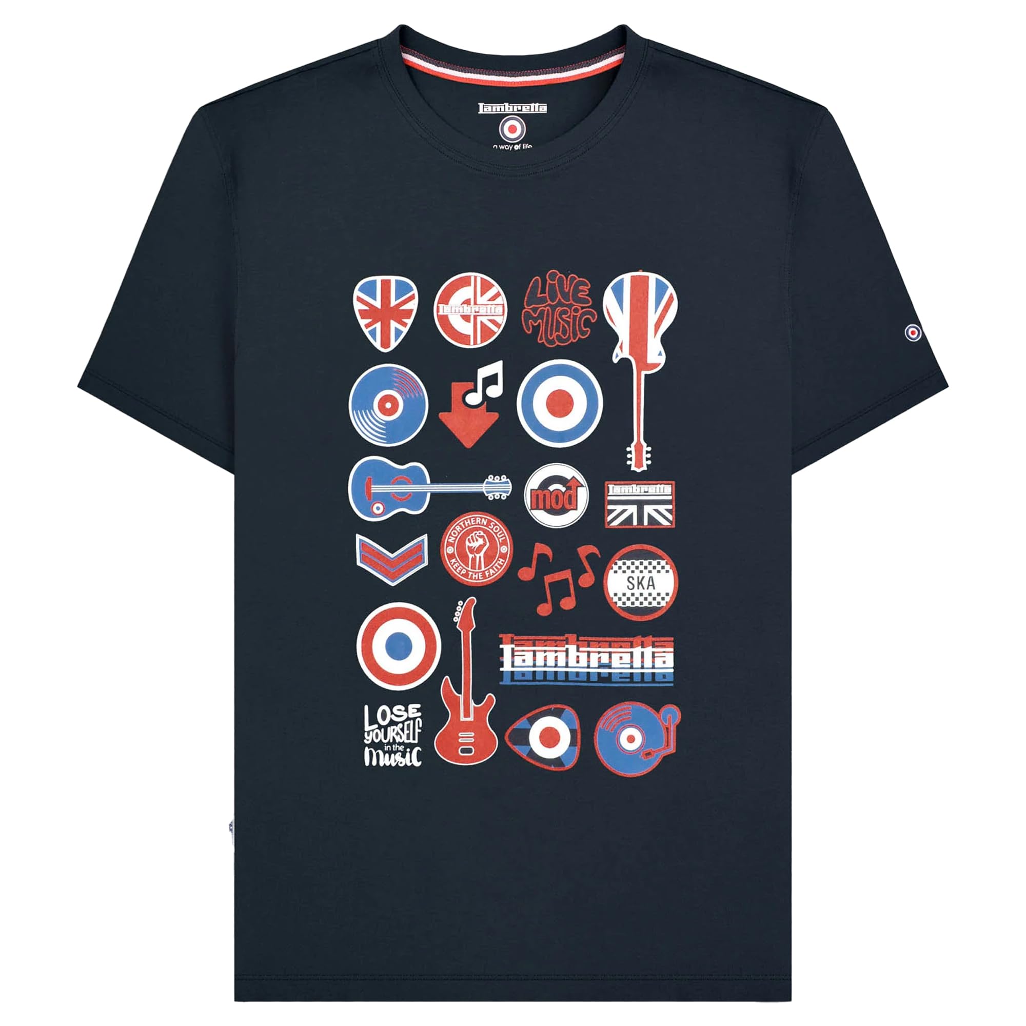 Lambretta Mens Music Icon Short Sleeve Graphic T-Shirt Music Mod - Navy - 4XL