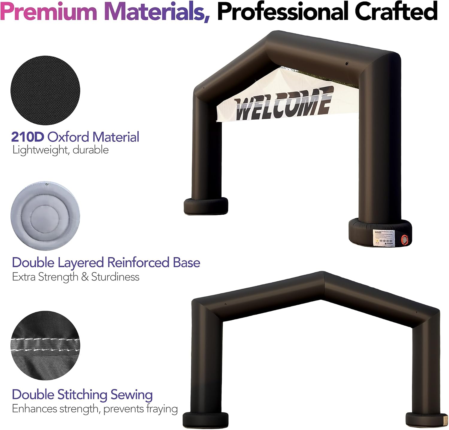 20Ft Gable Inflatable Arch with Built-in Blower - Black, Archway Recommended for Races, Marathons, Organized Events, Carnivals, Festivals, Parties