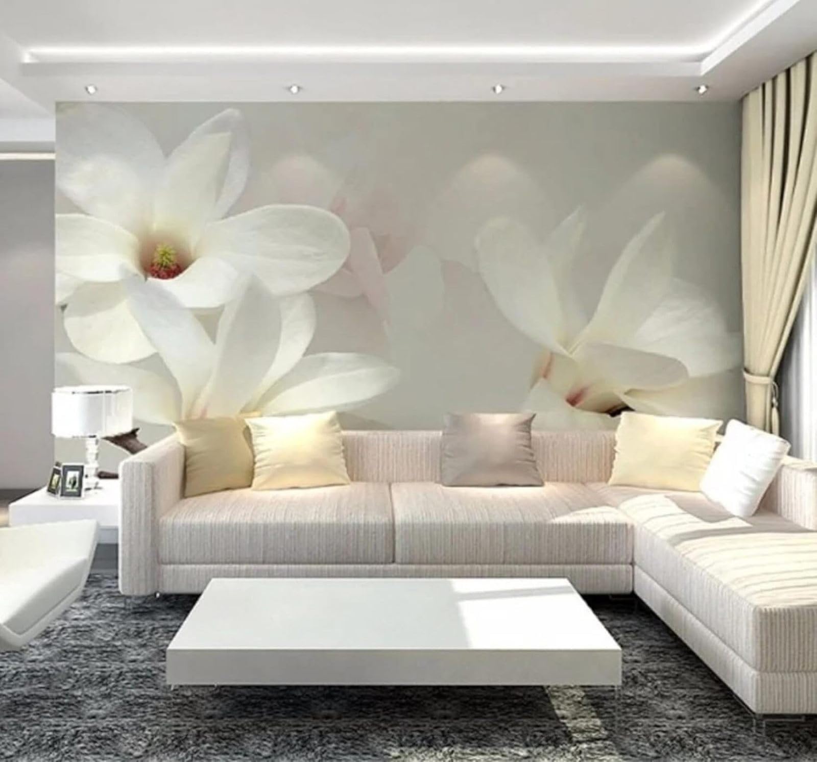 XLMING Minimalist Beautiful White Magnolia Pattern 3D Wallpaper Luxury Home Dining Decor Paste Sofa Living Room The Wall for Bedroom Mural-250cm×170cm