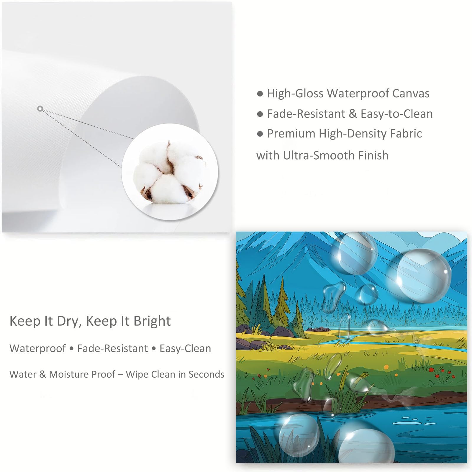 Generisch Cartoon Natürlich Schneeberge Fluss Modernes Leinwandbild 120L x 80B cm mit Rahmen, Eisblau XXL Wanddeko für Wohnzimmer Geschenk Idee Einzug - Hochwertiger Kunstdruck auf Holzrahmen
