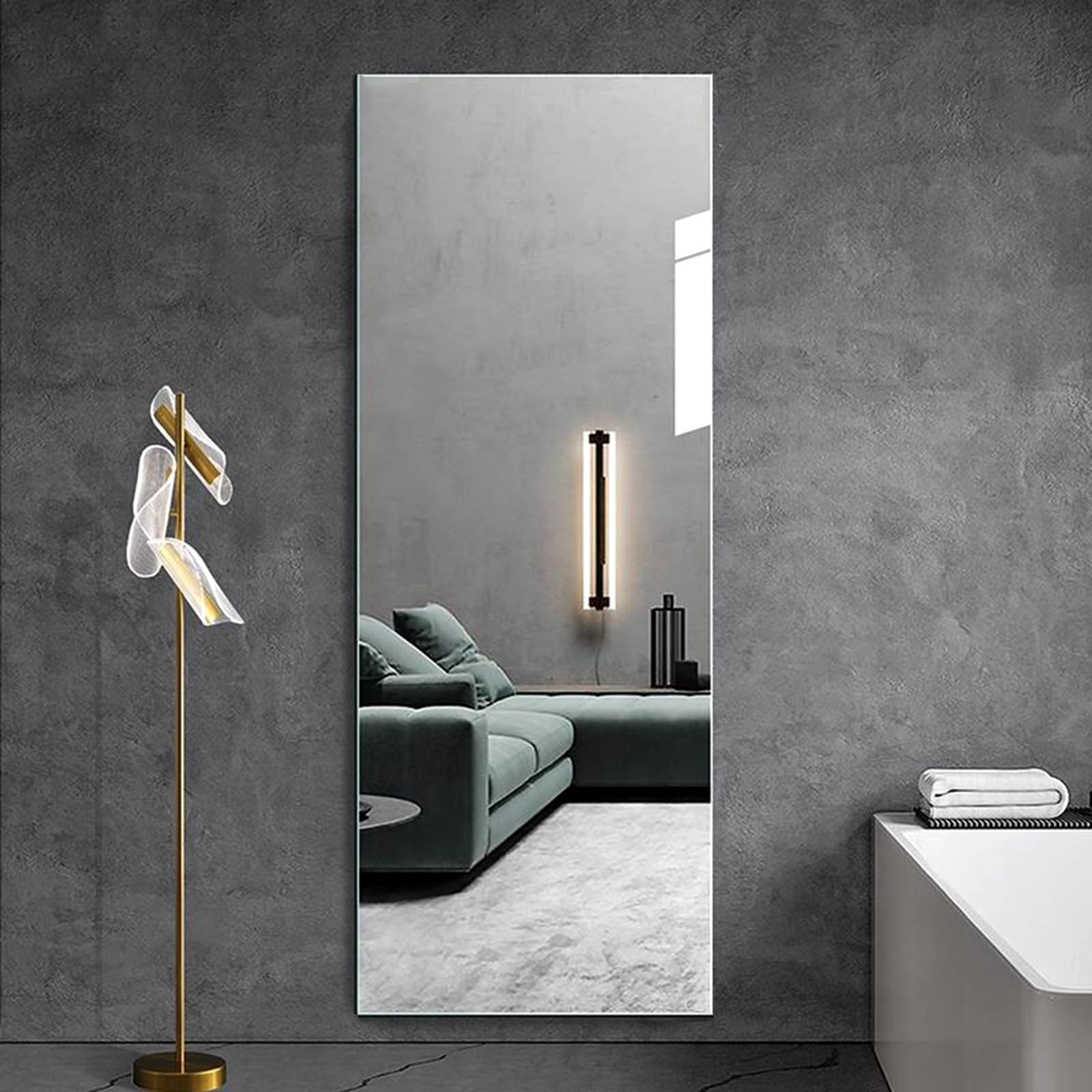 Meefmly Stick On Mirror 30 x 120cm 1 Piece Self Adhesive Mirror Full Length Acrylic Mirror Wall Mounted Adhesive for Bedroom Door, Plastic for Standing Use and DIY Wall Décor