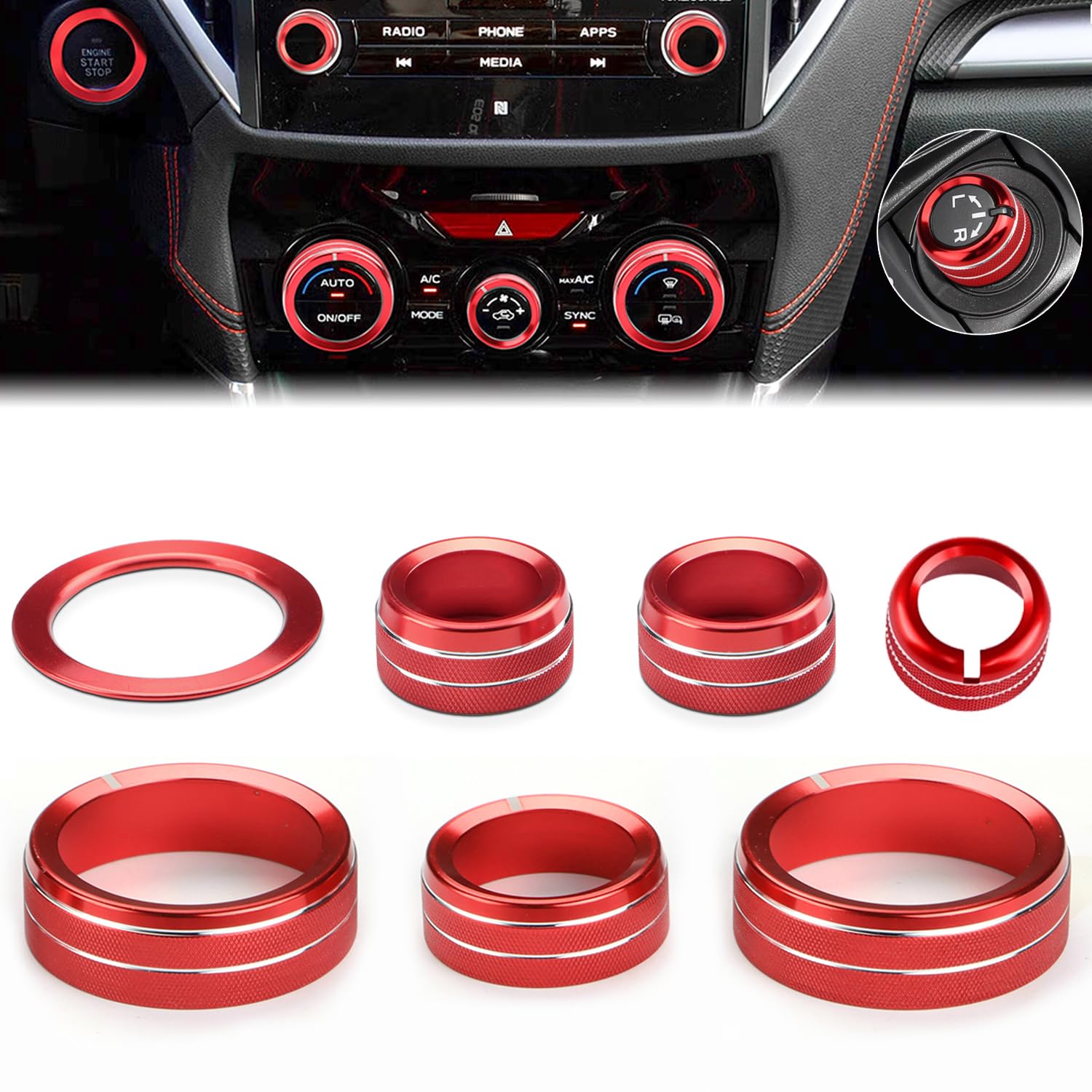 Auovo Radio Knob Cover for Subaru Crosstrek Accessories 2018-2023 / Impreza 2017-2023/ Forester 2019-2024 AC Knob Ring Air Conditioner Knob Ring