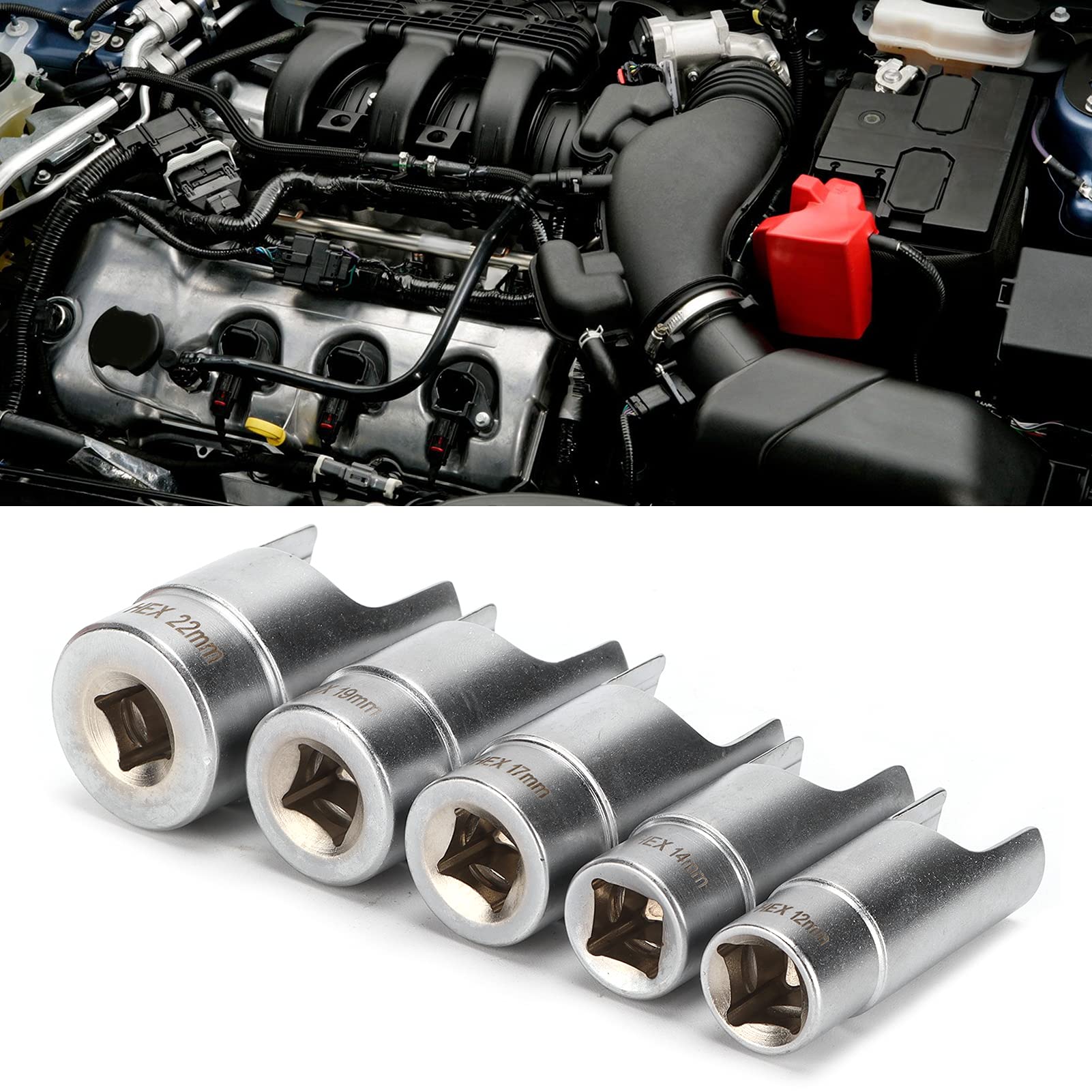 Kit de douilles à coude à entraînement de 3/8 pouce, outil de réparation automobile en chrome et aluminium, comprenant 5 tailles adaptées aux espaces restreints, marquages gravés