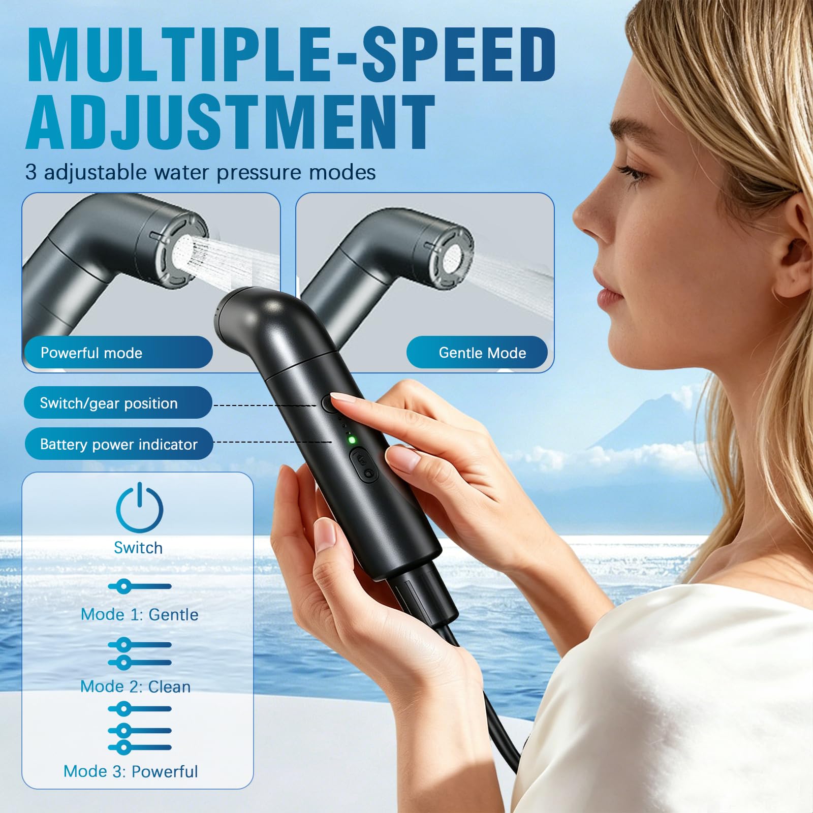 Bidet Portable Electrique, Douchette Intime avec Reservoir Eau 2,5L, Bidet de Voyage Rechargeable USB 3 Modes de Pression pour Postpartum Grossesse Hémorroïdes Camping Voyage Accessoires