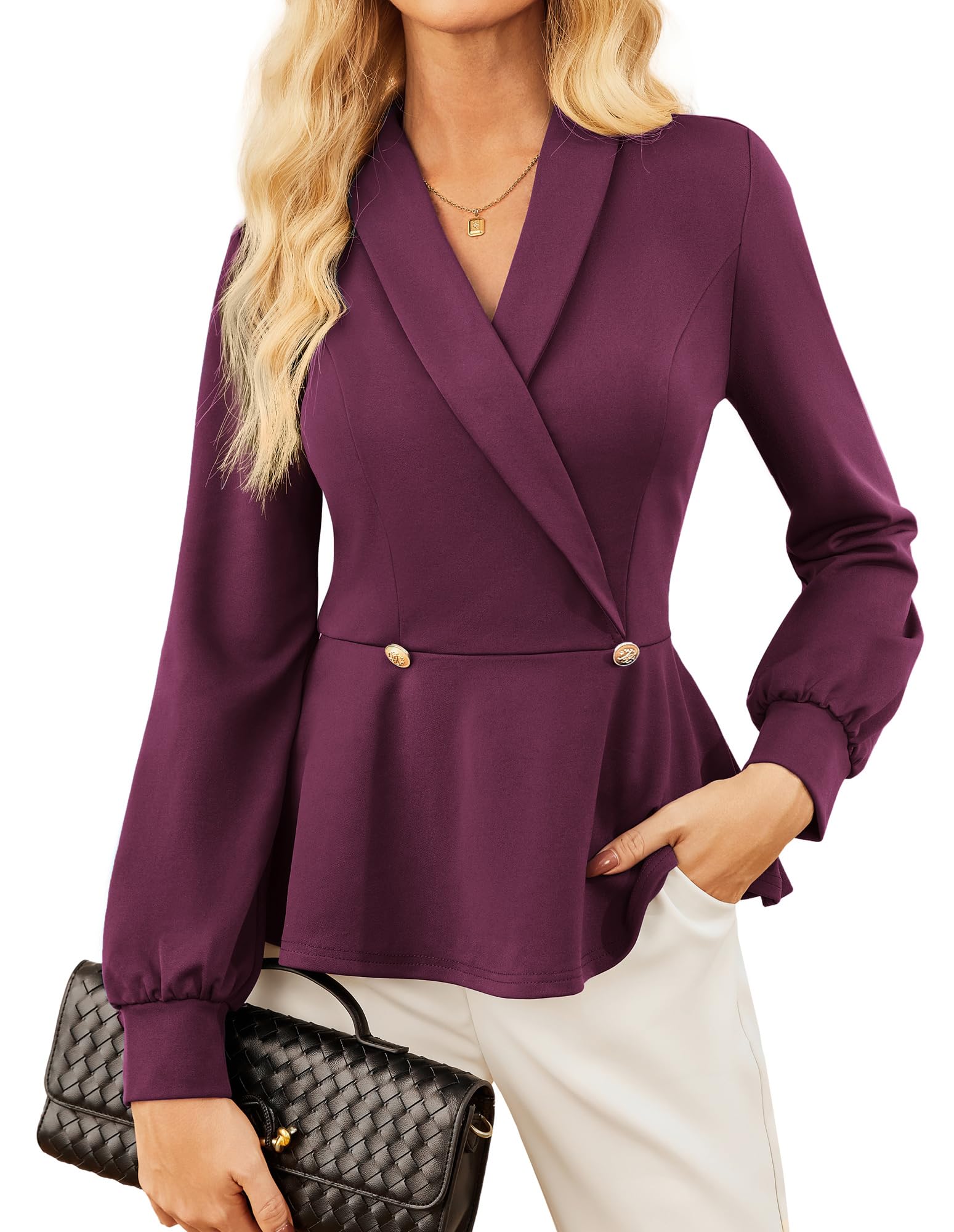 GRACE KARIN Damesvest Elegant V-hals Lange Mouwen Knoopsluiting Vesten Slank Pasvorm Herfst Winter, wijnrood, L
