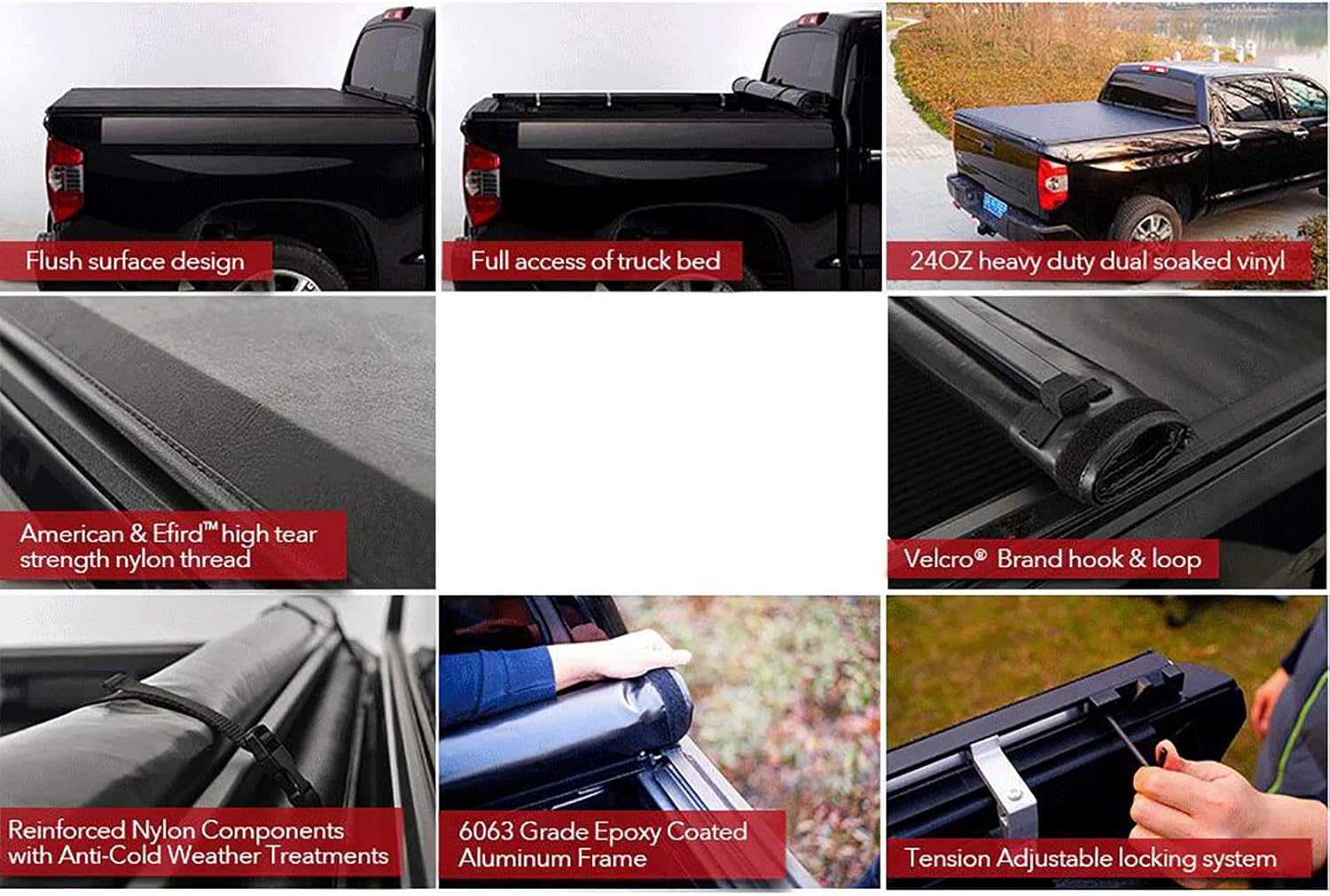 Black Soft Vinyl Roll up Lock Tonneau Cover|Clamp On No Drill Top+Mounting Hardware fits 15-2020 F150 6.5' Styleside Bed