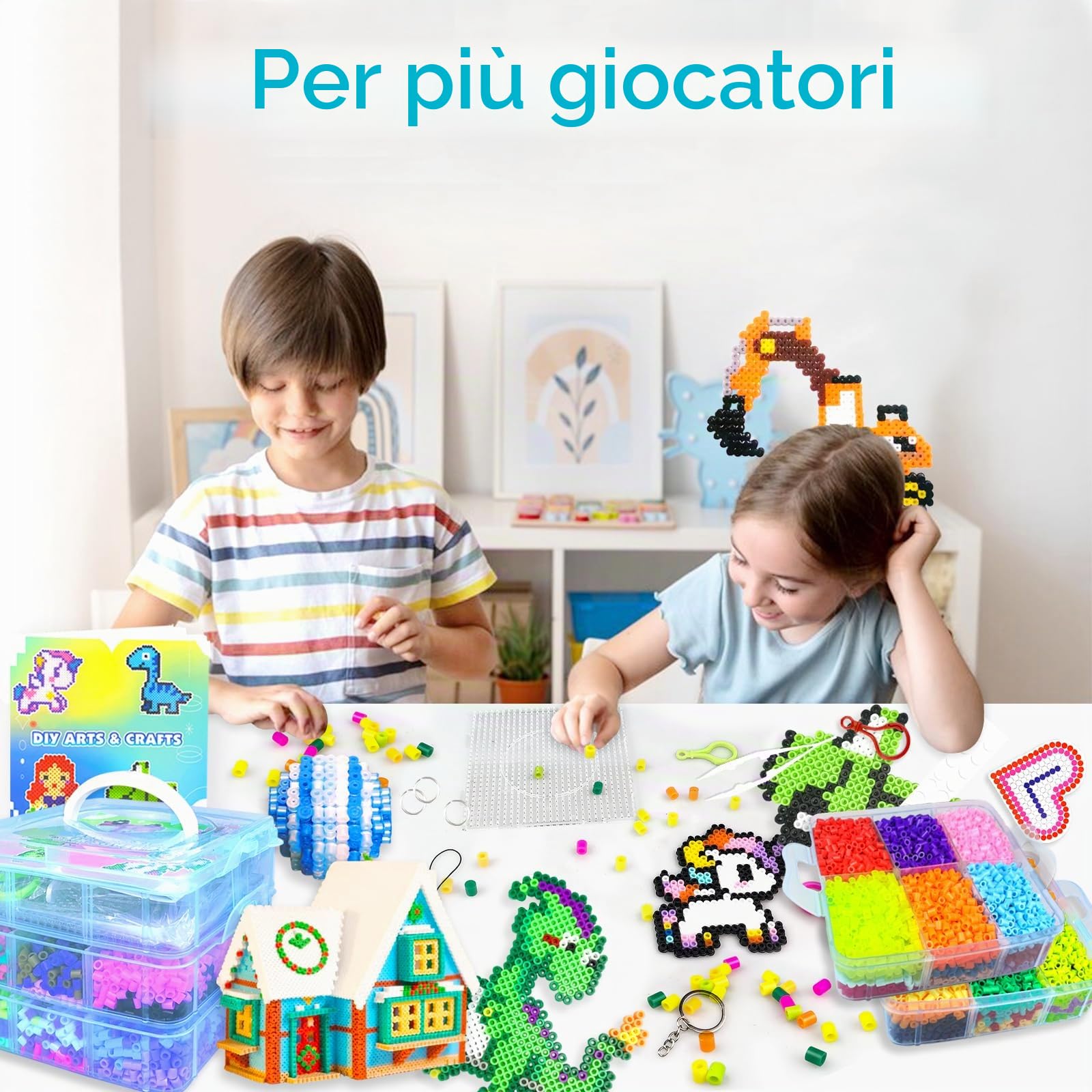 Kit di 11000 Perline Fusibili, Set di Perline in Ferro da 20 Colori, 5 mm, con Scatola Portaoggetti, Pannello forato, Carta da Stiro e Accessori per Catene, Kit Fai Da Te, Regali per Ragazze