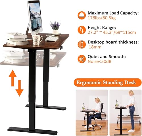 Miniatura 9 de Electric Adjustable Height Standing Desk, 48×24 Inches Sit Stand Desk with Power Socket, 2 USB Ports, 3 Power Outlets, 4 Wheels,4 Memory Buttons